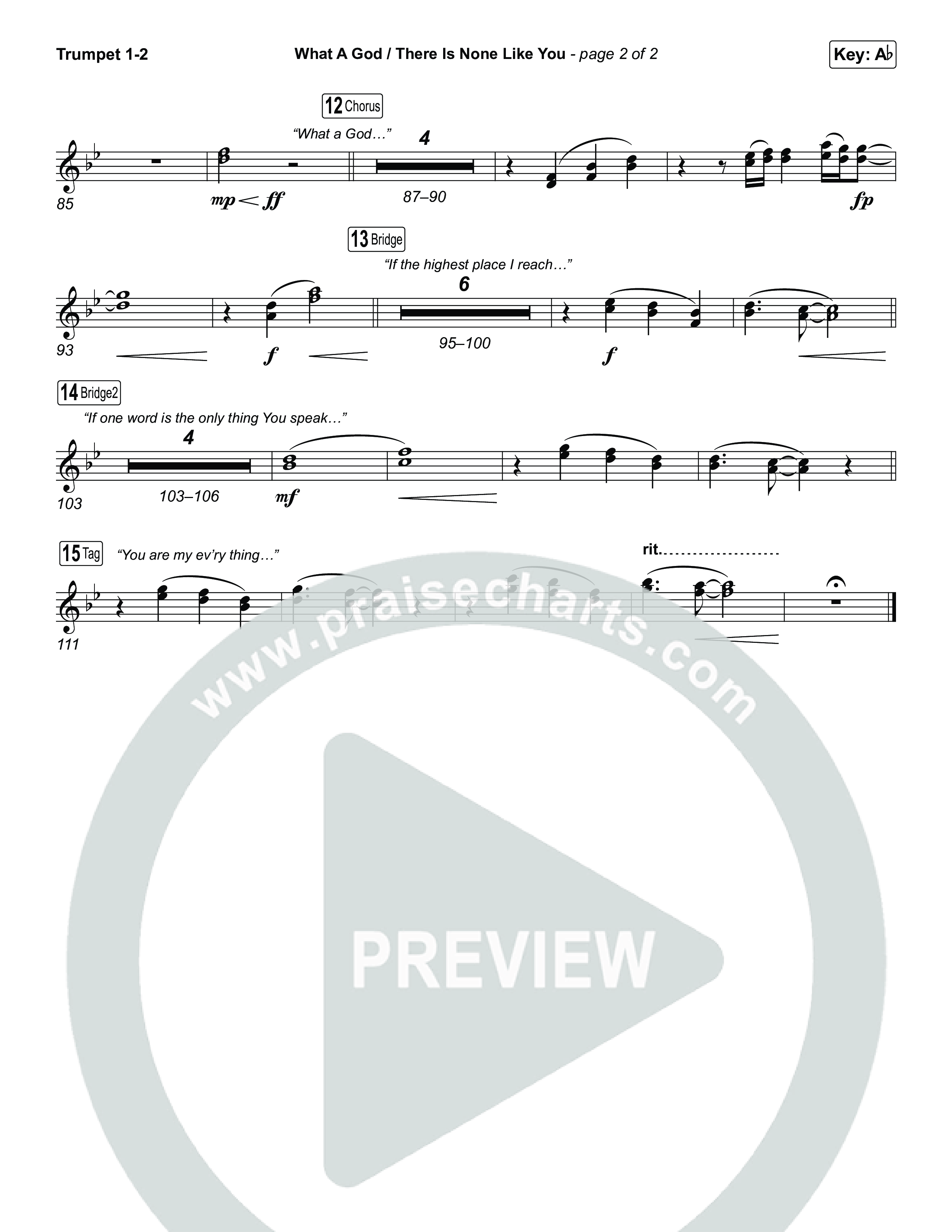 What A God / There Is None Like You (Choral/SATB) Trumpet 1,2 (Travis Cottrell / Brooke Voland / Arr. Mason Brown)