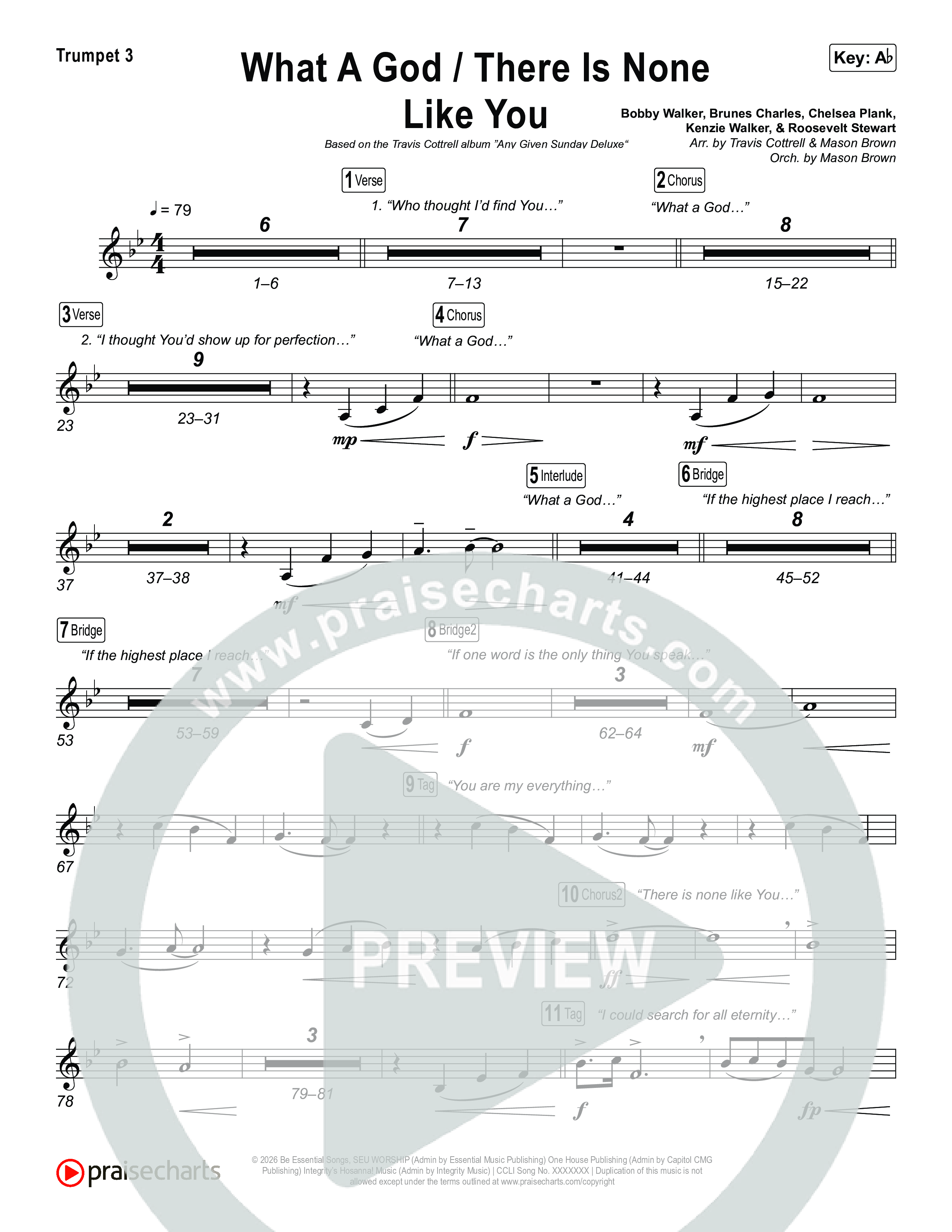 What A God / There Is None Like You (Choral/SATB) Trumpet 1,2 (Travis Cottrell / Brooke Voland / Arr. Mason Brown)