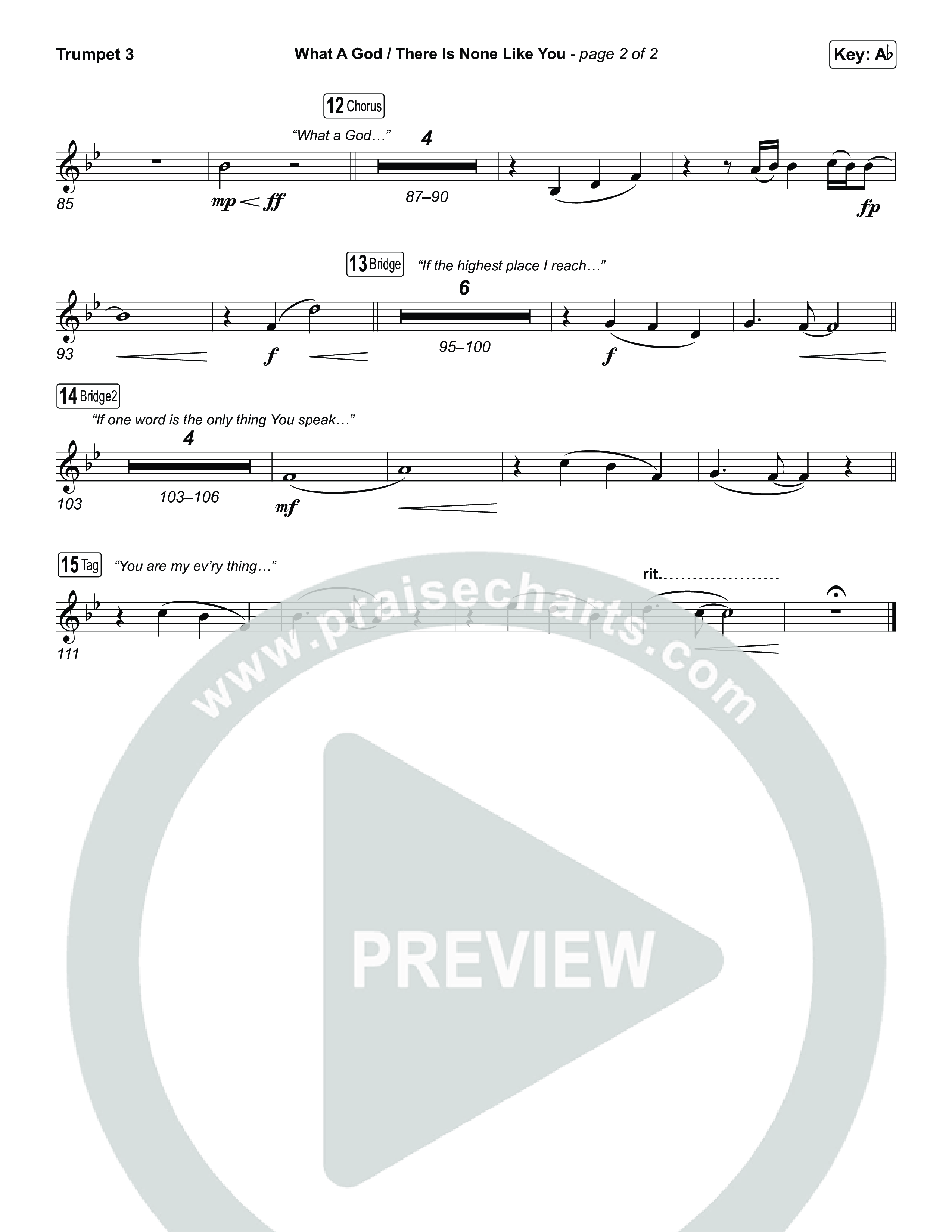 What A God / There Is None Like You (Choral/SATB) Trumpet 3 (Travis Cottrell / Brooke Voland / Arr. Mason Brown)