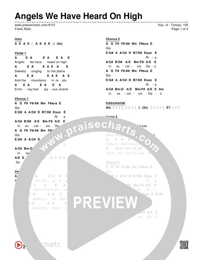 Angels We Have Heard On High Chords & Lyrics (Frank Ralls)