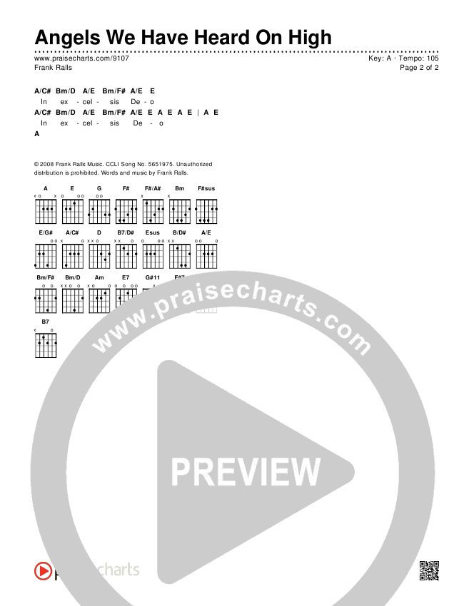 Angels We Have Heard On High Chords & Lyrics (Frank Ralls)