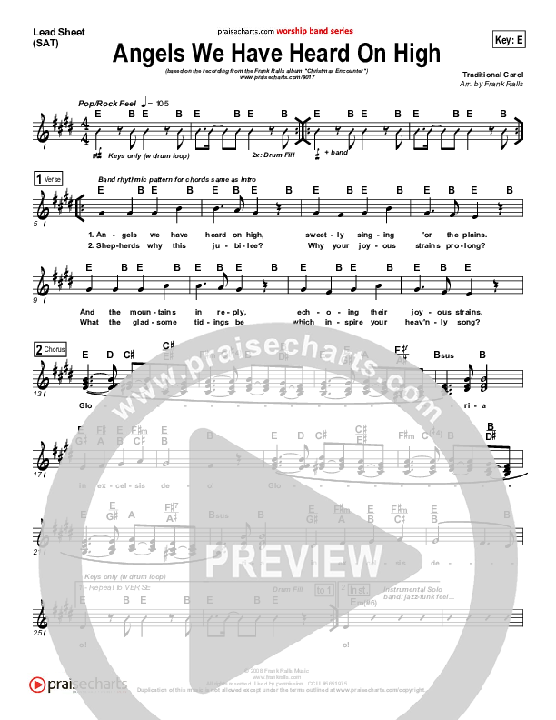 Angels We Have Heard On High Lead Sheet (Frank Ralls)