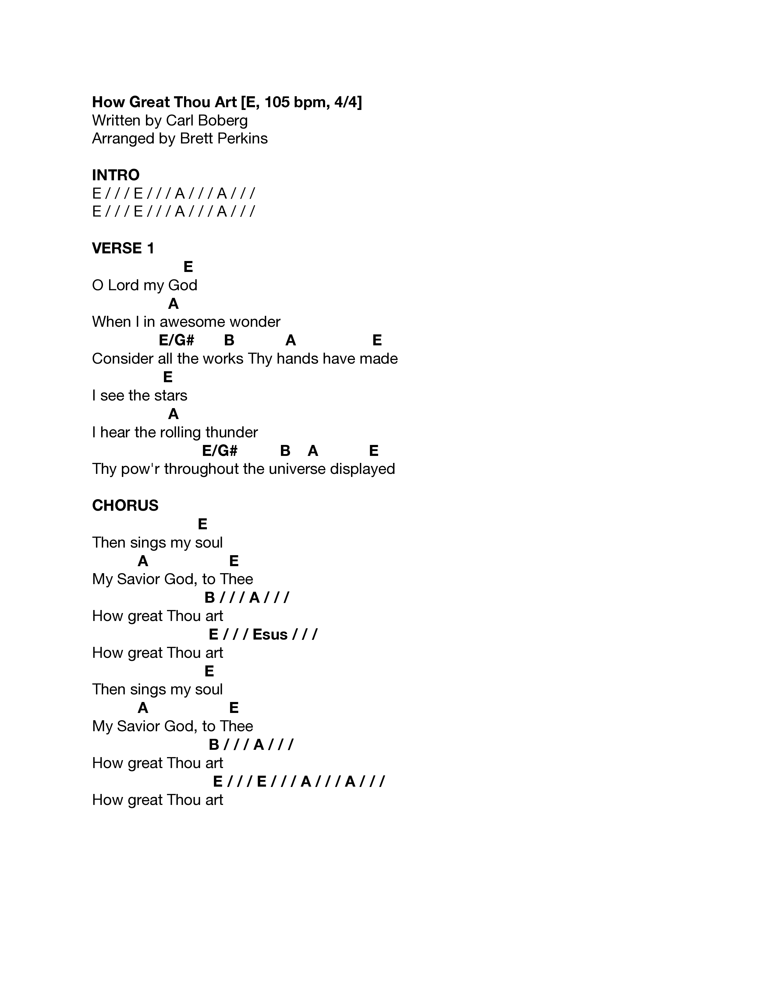 How Great Thou Art Chord Chart (Journey Worship Co)