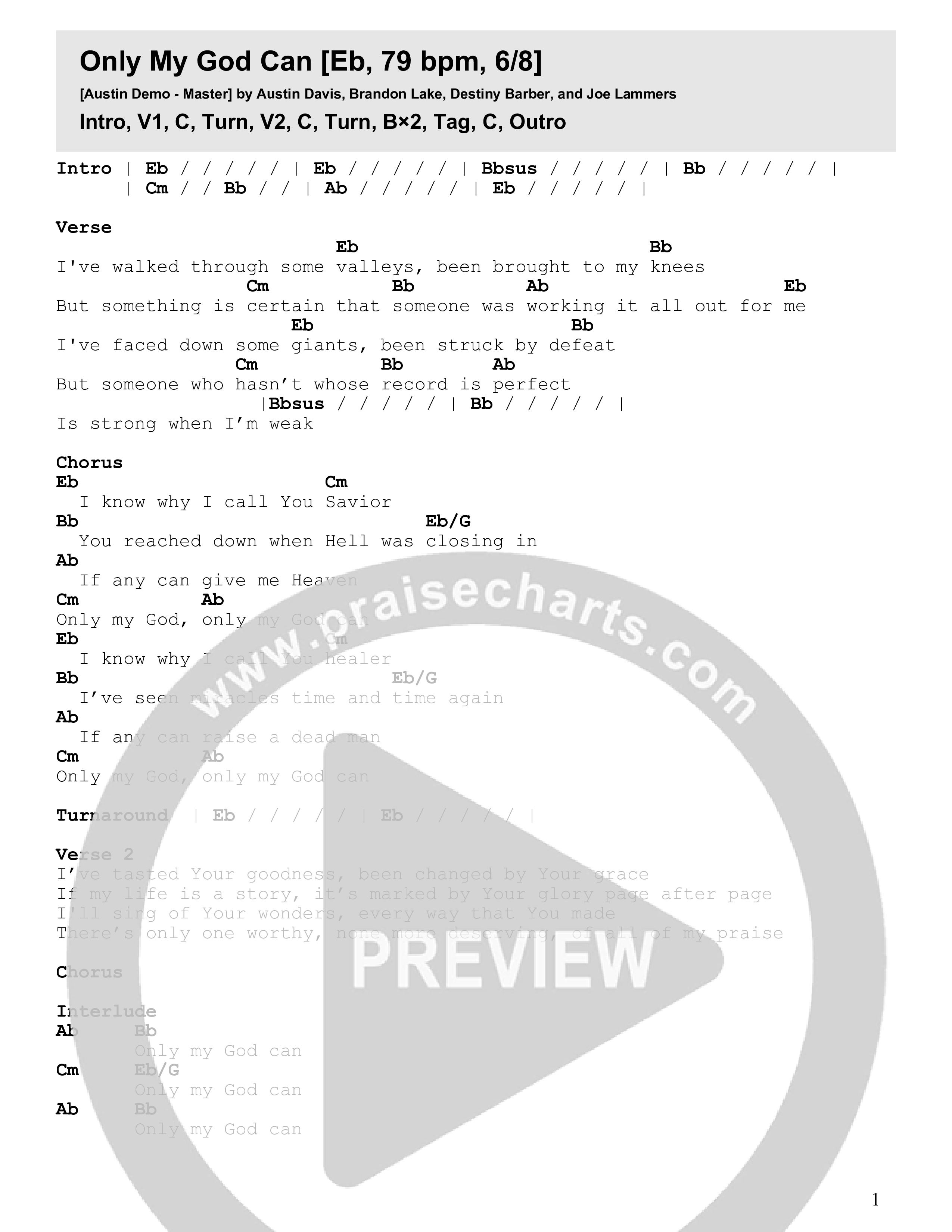 Only My God Can Chord Chart (Seacoast)