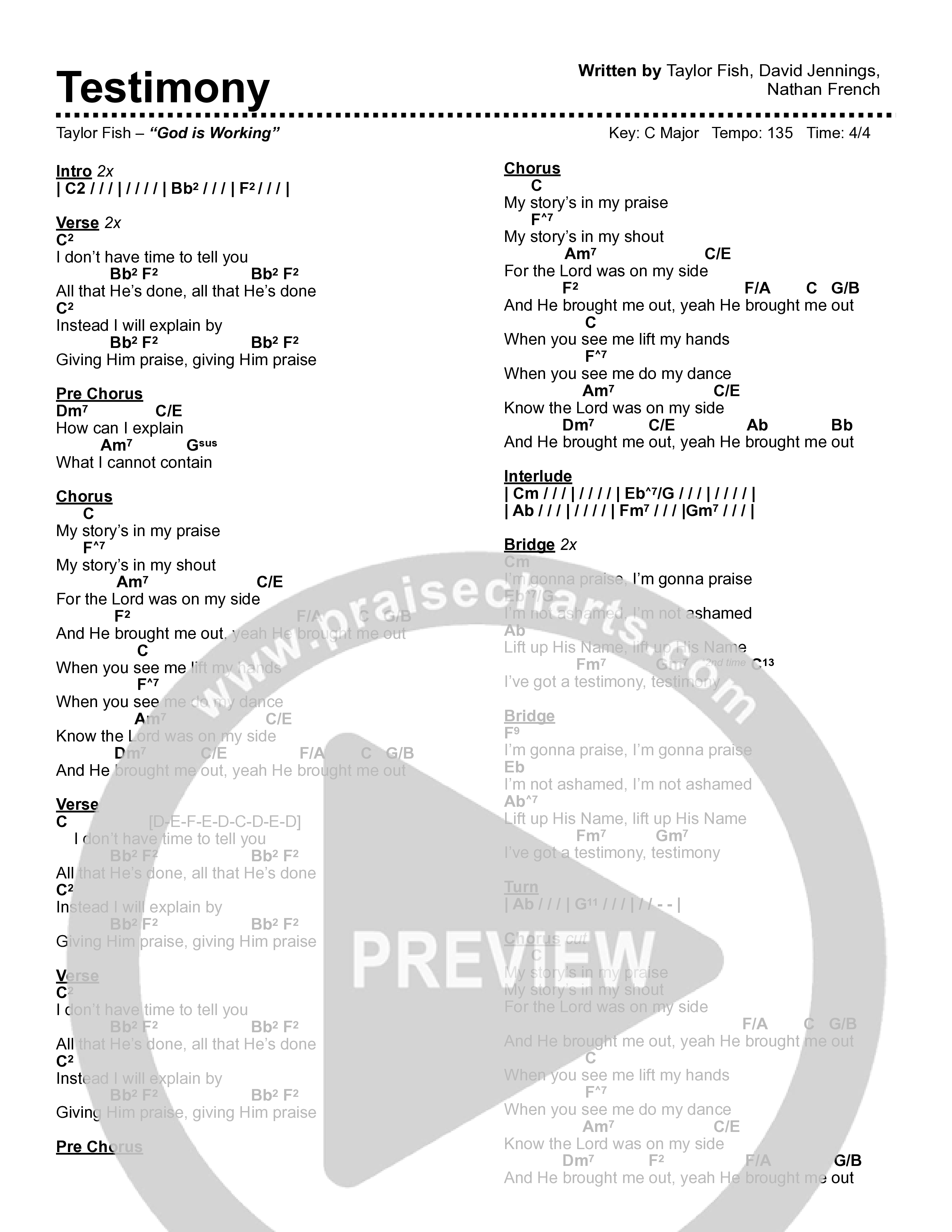 Testimony Chord Chart (Taylor Fish)