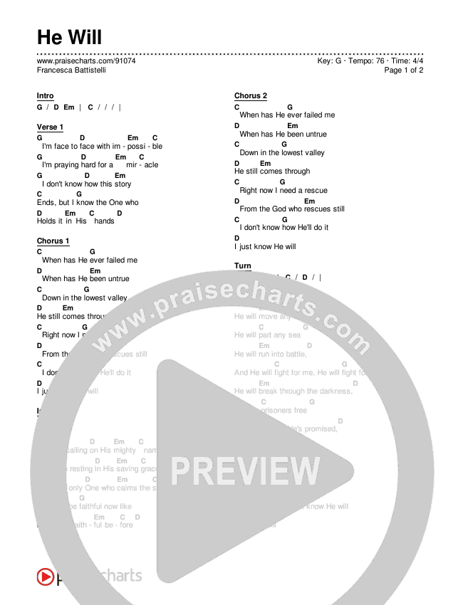 He Will Chords & Lyrics (Francesca Battistelli)
