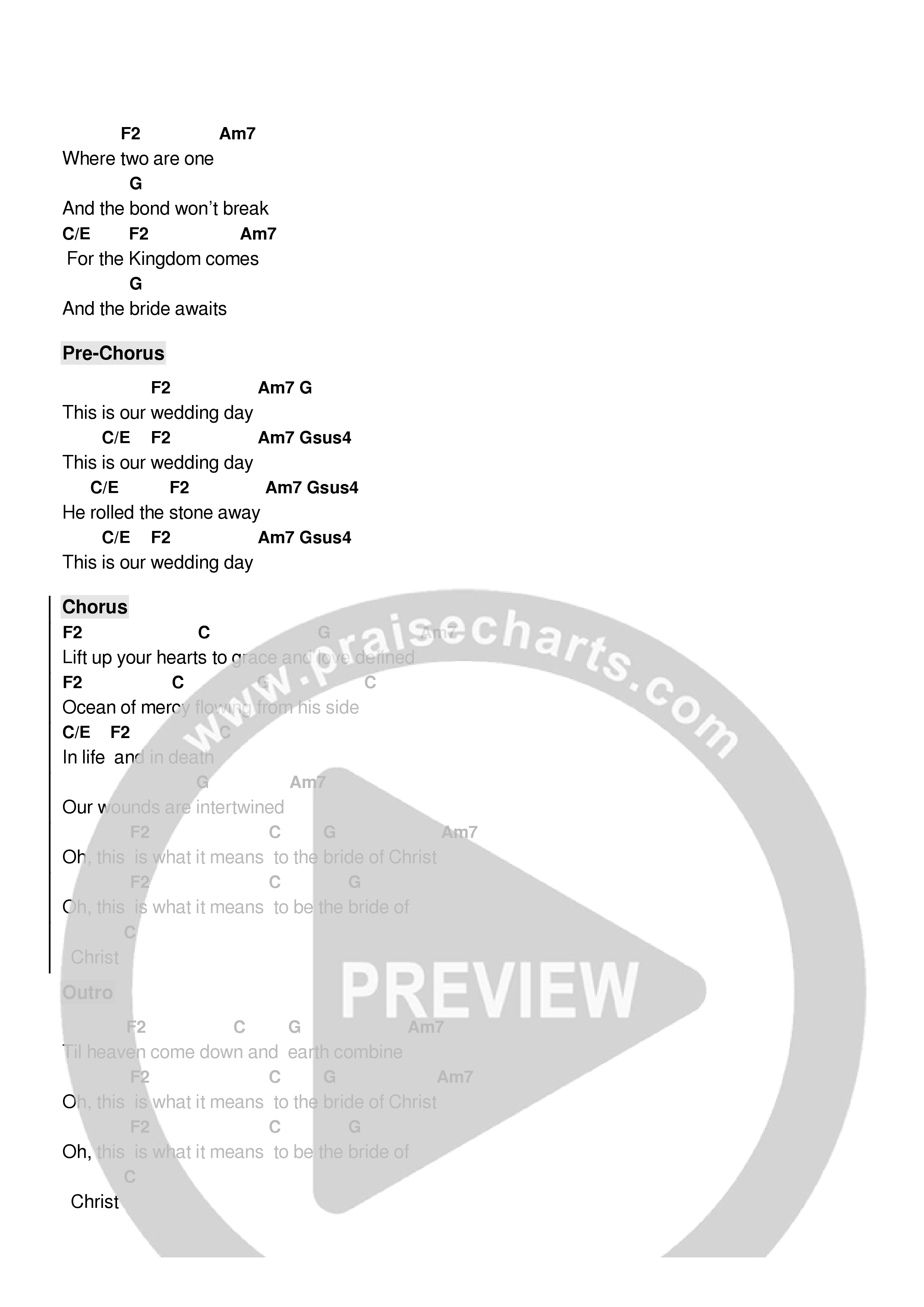 The Bride Of Christ Chord Chart (Echo Harbor Worship / Francesca LaRosa)