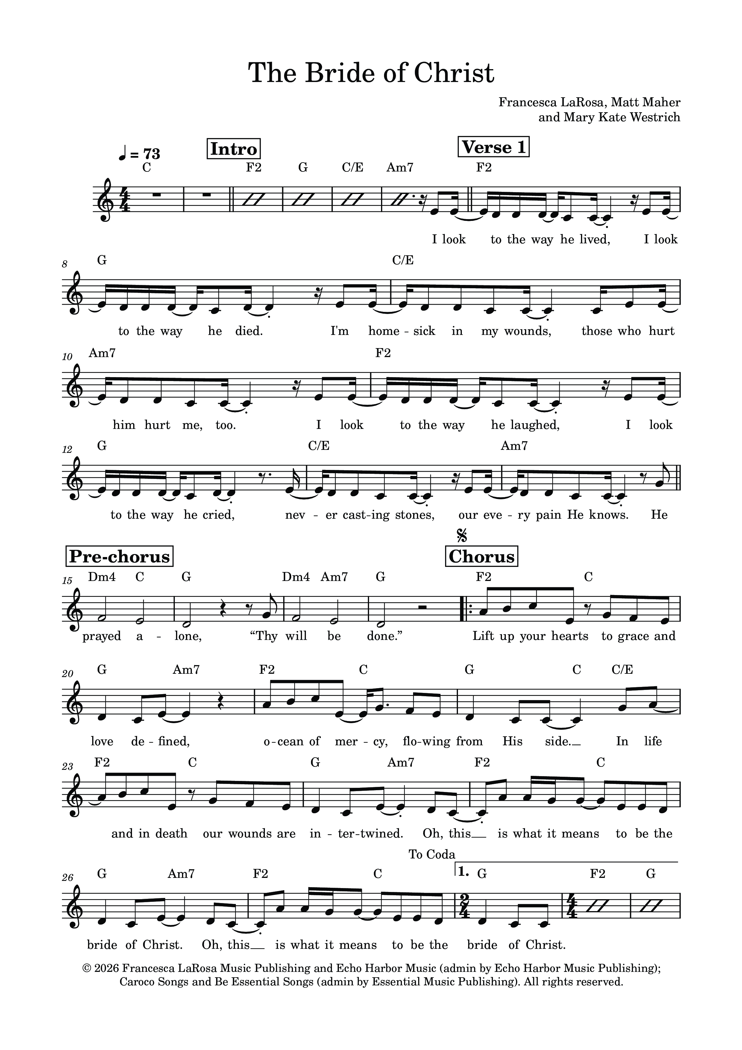 The Bride Of Christ Lead Sheet Melody (Echo Harbor Worship / Francesca LaRosa)