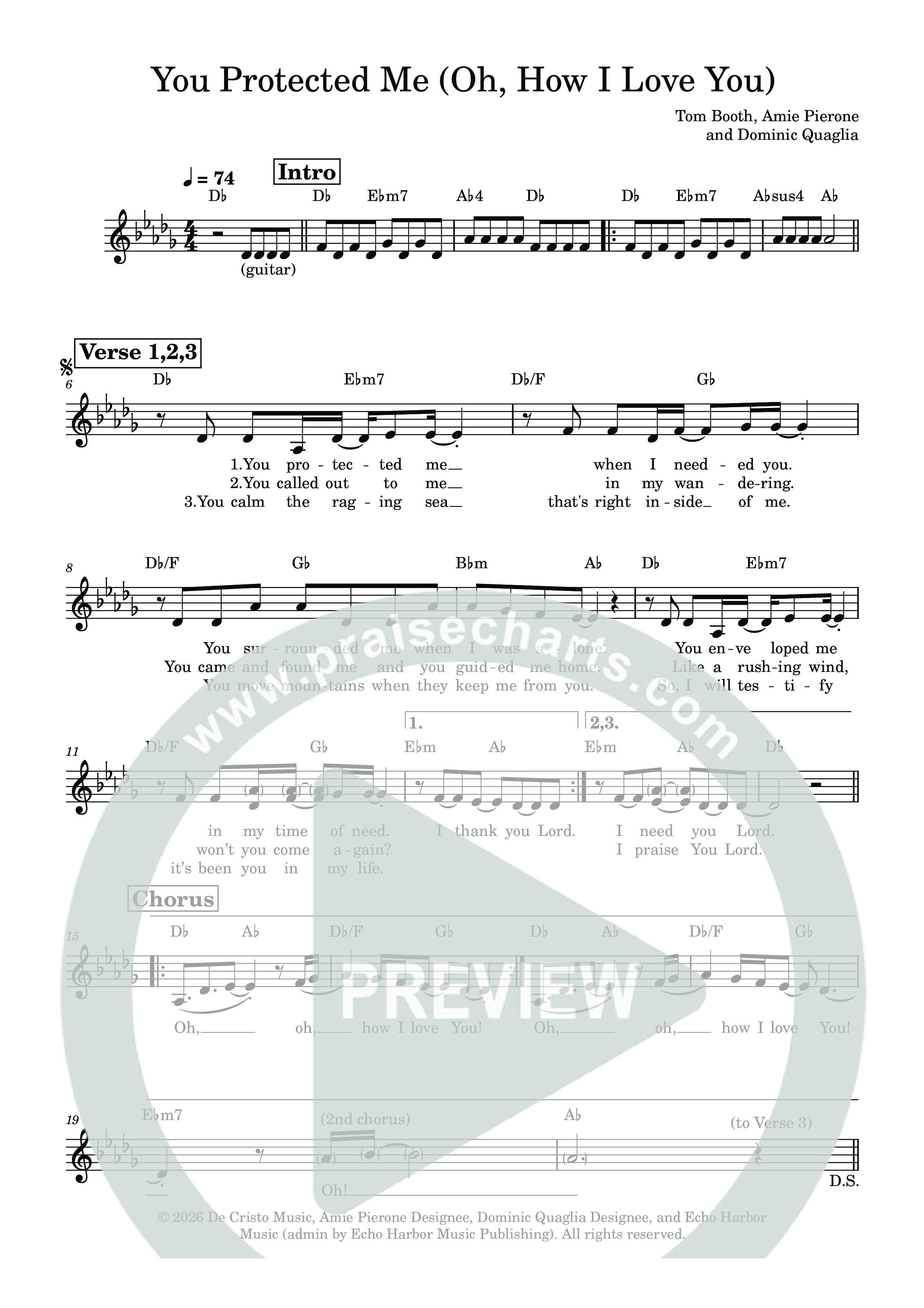 You Protected Me (Oh How I Love You) Lead Sheet Melody (Echo Harbor Worship / Francesca LaRosa)