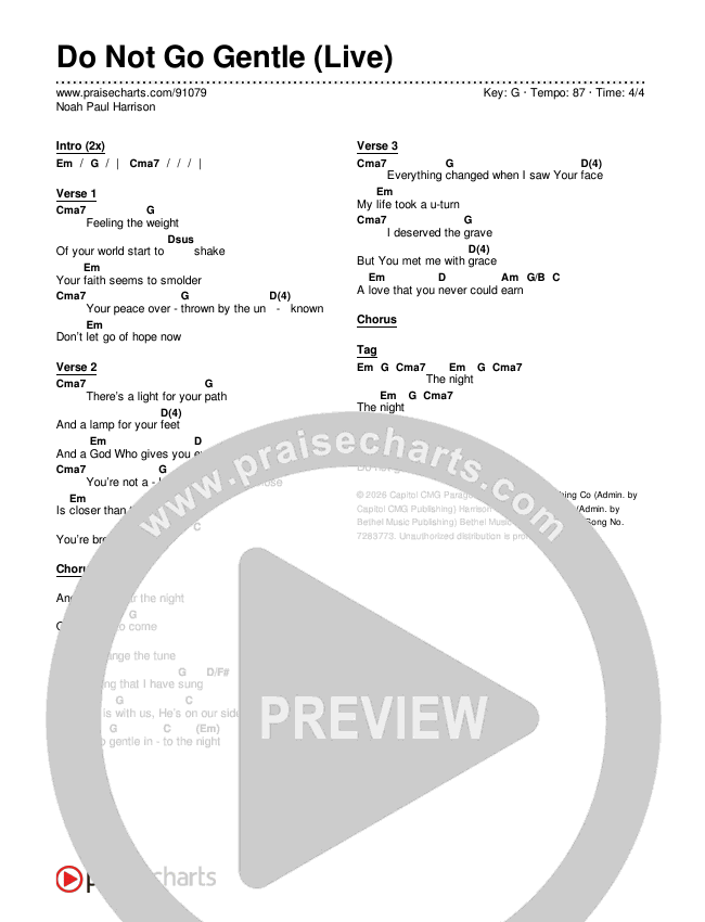 Do Not Go Gentle (Live) Chords & Lyrics (Noah Paul Harrison)