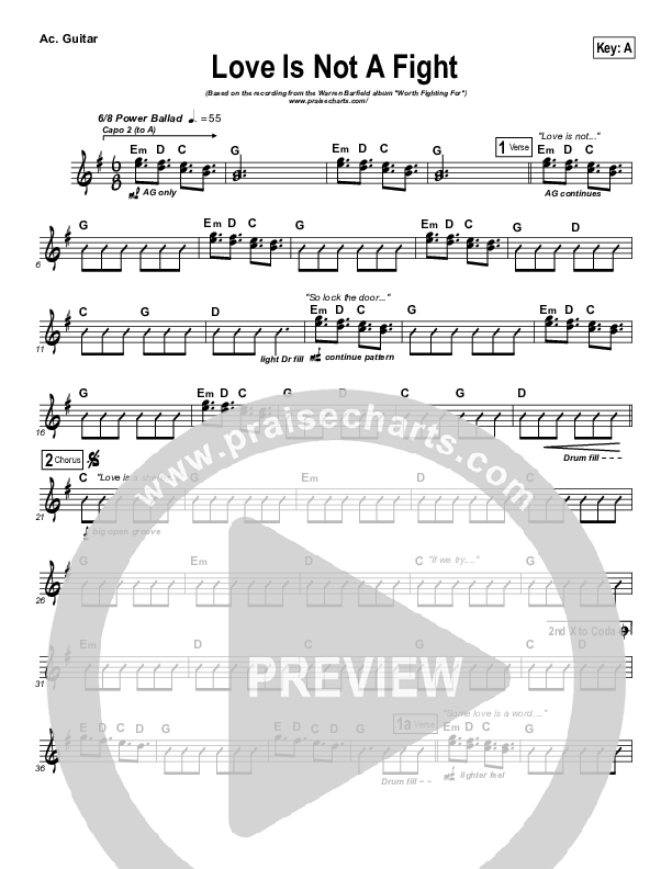 Love Is Not A Fight Rhythm Chart (Warren Barfield)