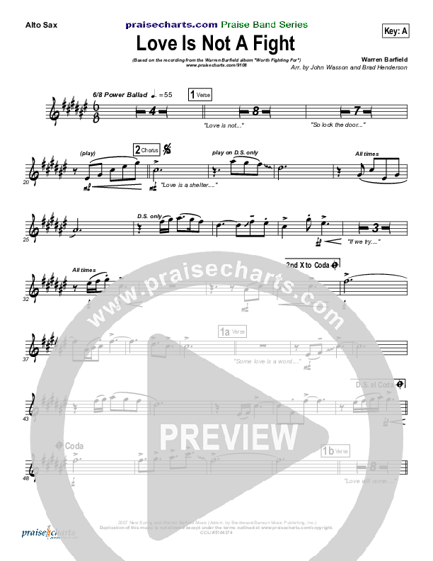 Love Is Not A Fight Alto Sax (Warren Barfield)
