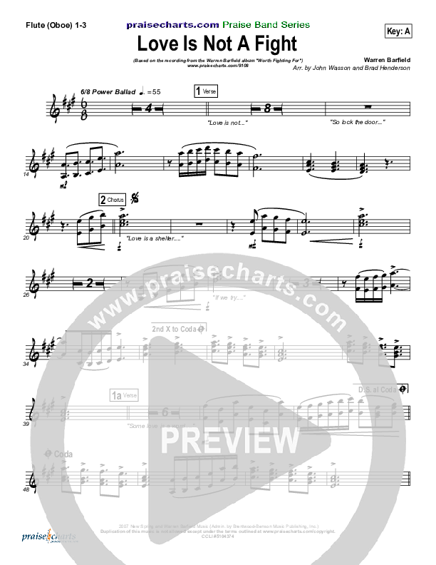 Love Is Not A Fight Flute/Oboe 1/2/3 (Warren Barfield)