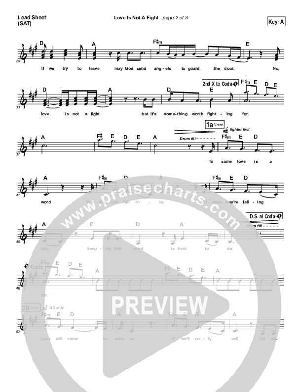 Love Is Not A Fight Lead Sheet (SAT) (Warren Barfield)