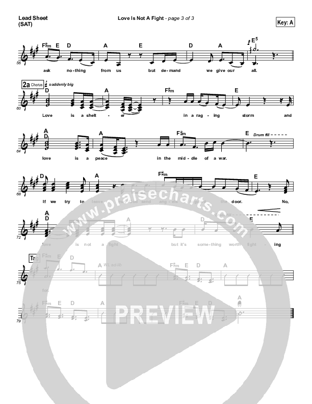 Love Is Not A Fight Lead Sheet (SAT) (Warren Barfield)