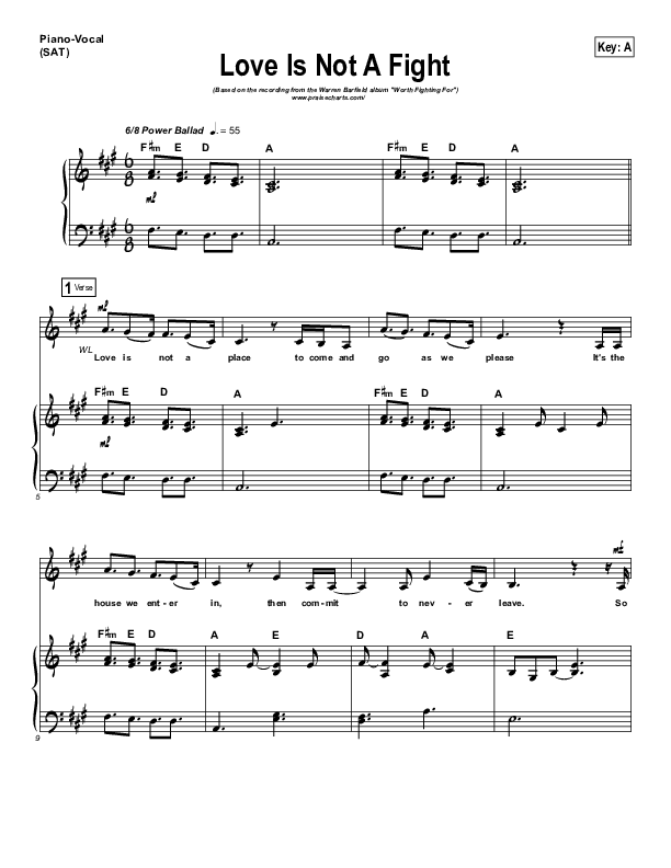 Love Is Not A Fight Piano/Vocal Pack (Warren Barfield)