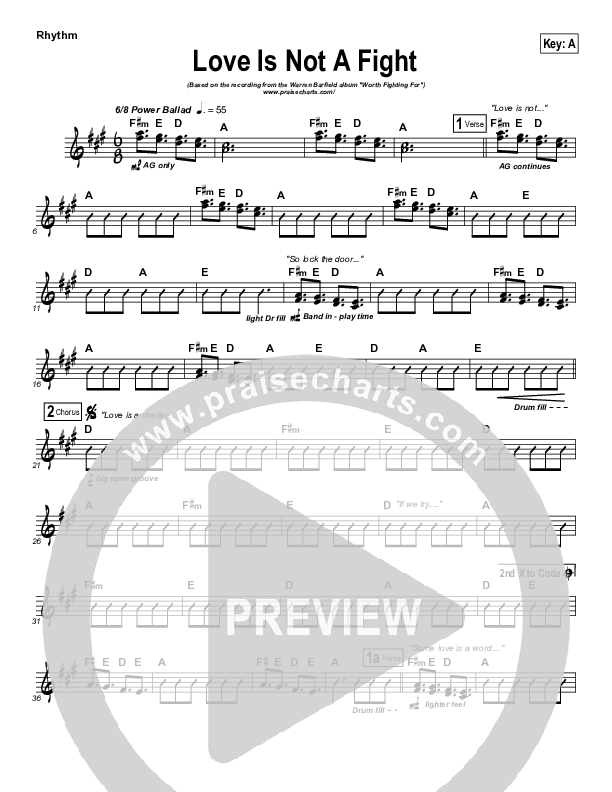 Love Is Not A Fight Rhythm Chart (Warren Barfield)