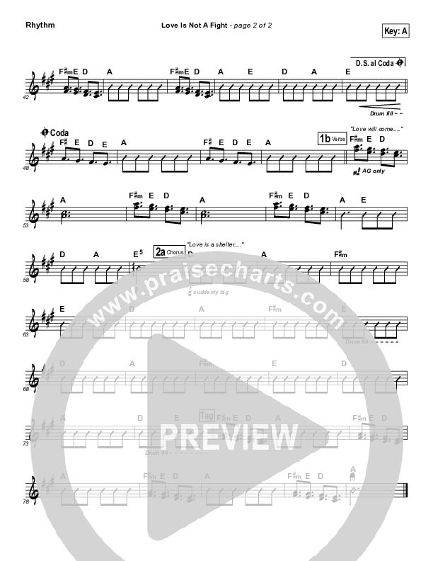 Love Is Not A Fight Rhythm Chart (Warren Barfield)