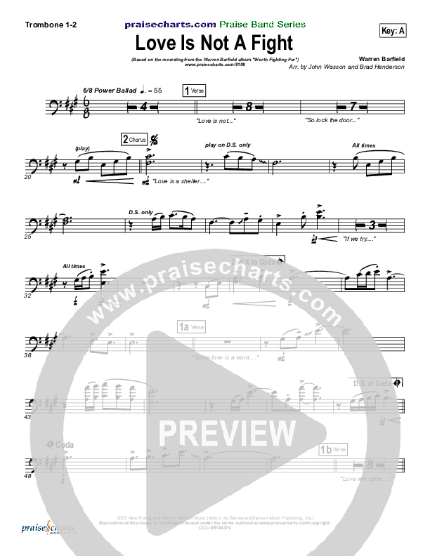 Love Is Not A Fight Trombone 1/2 (Warren Barfield)