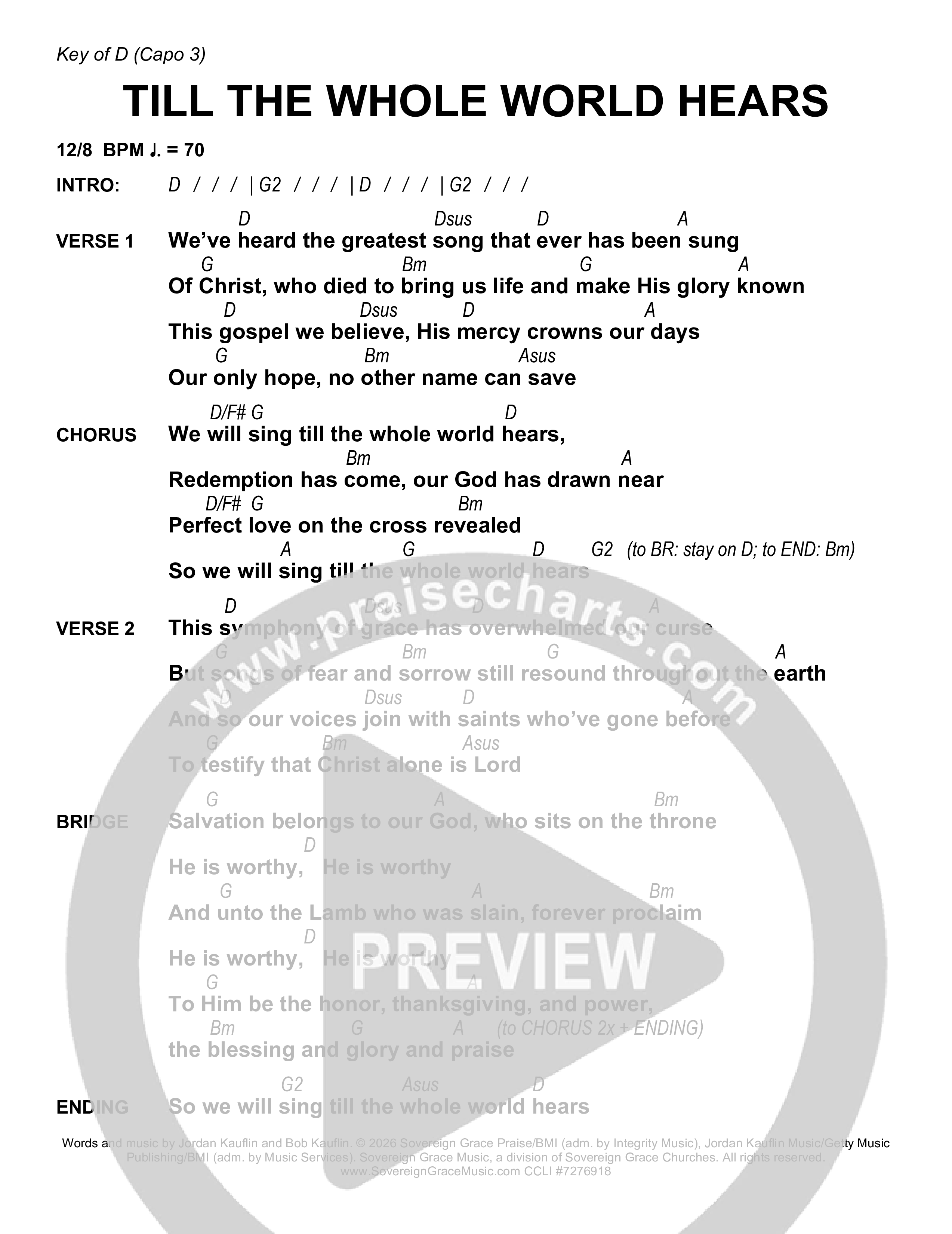 Till The Whole World Hears Chord Chart (Sovereign Grace)