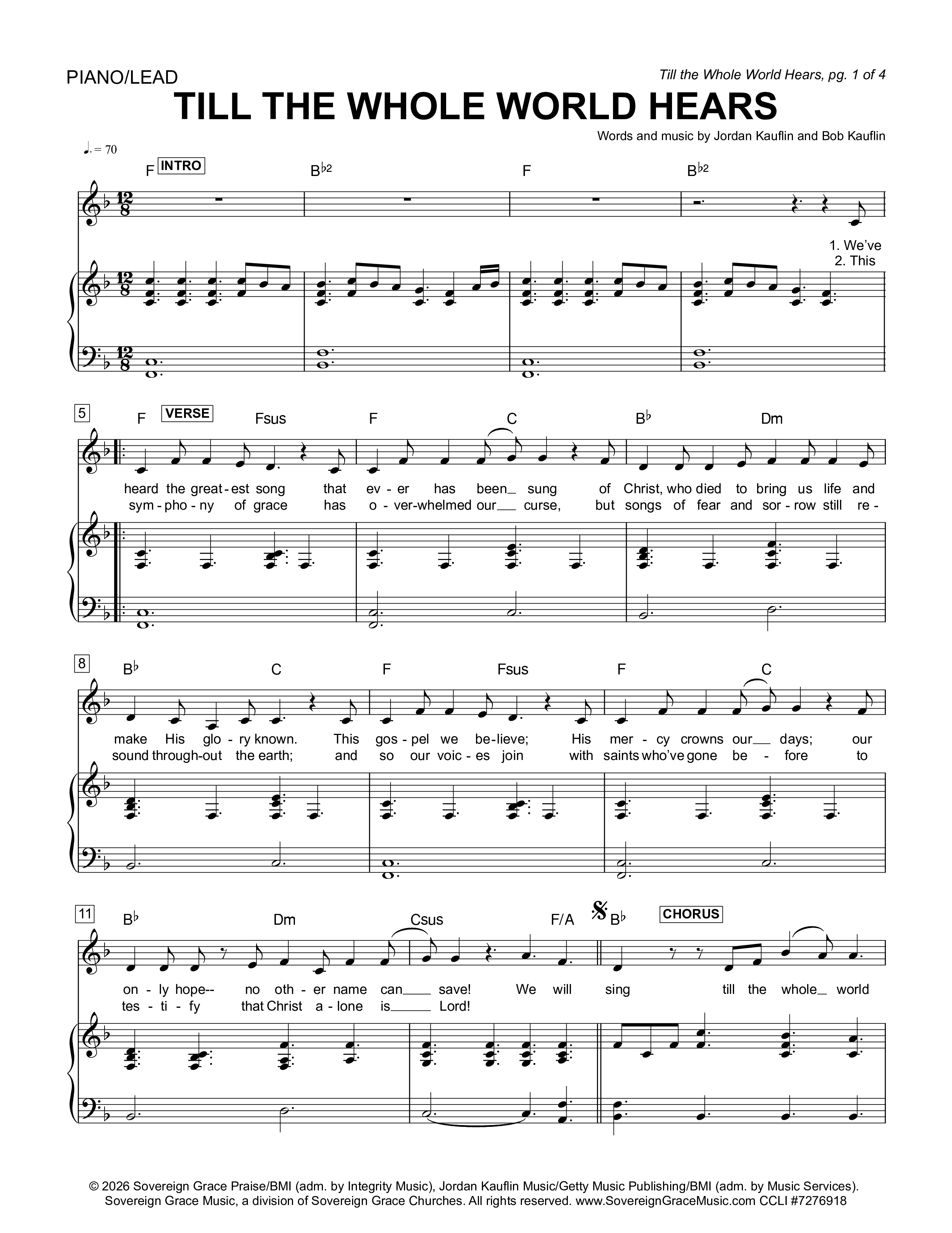 Till The Whole World Hears Piano/Melody (Sovereign Grace)