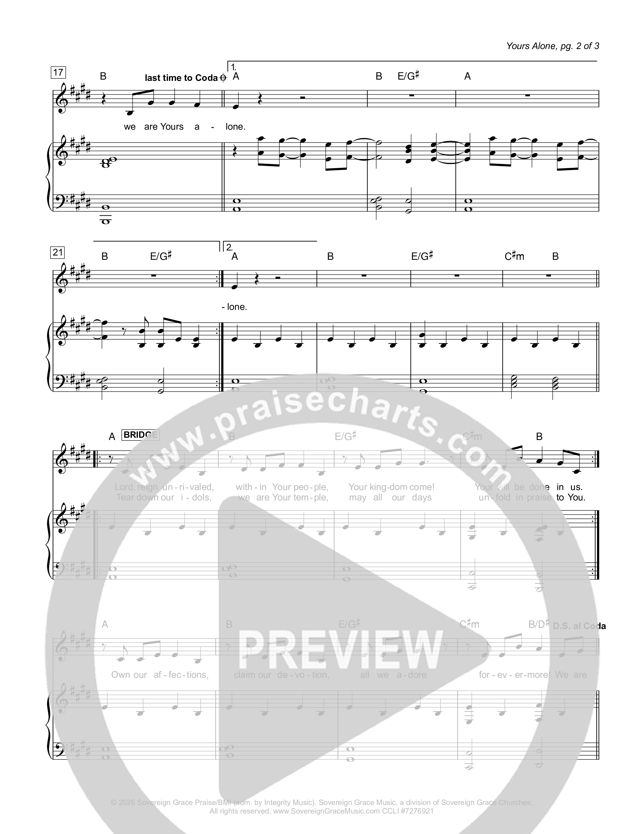 Yours Alone Piano/Melody (Sovereign Grace)