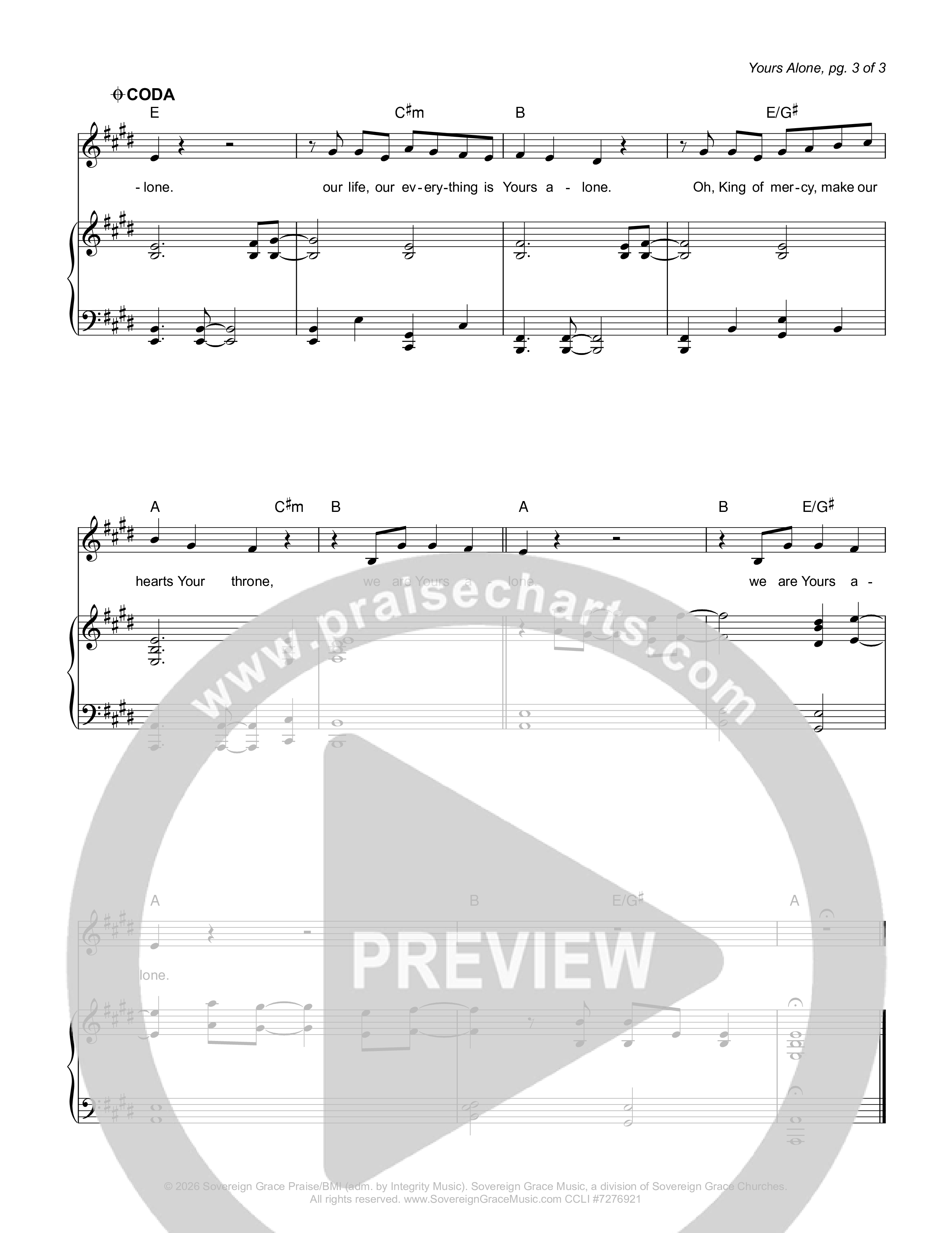 Yours Alone Piano/Melody (Sovereign Grace)