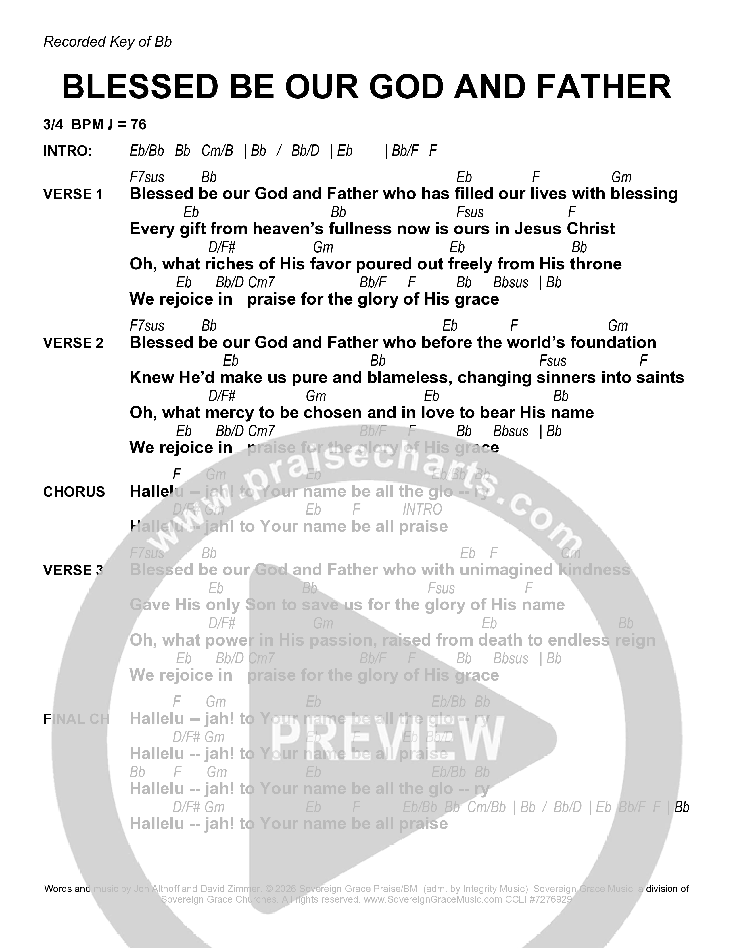 Blessed Be Our God And Father Chord Chart (Sovereign Grace)