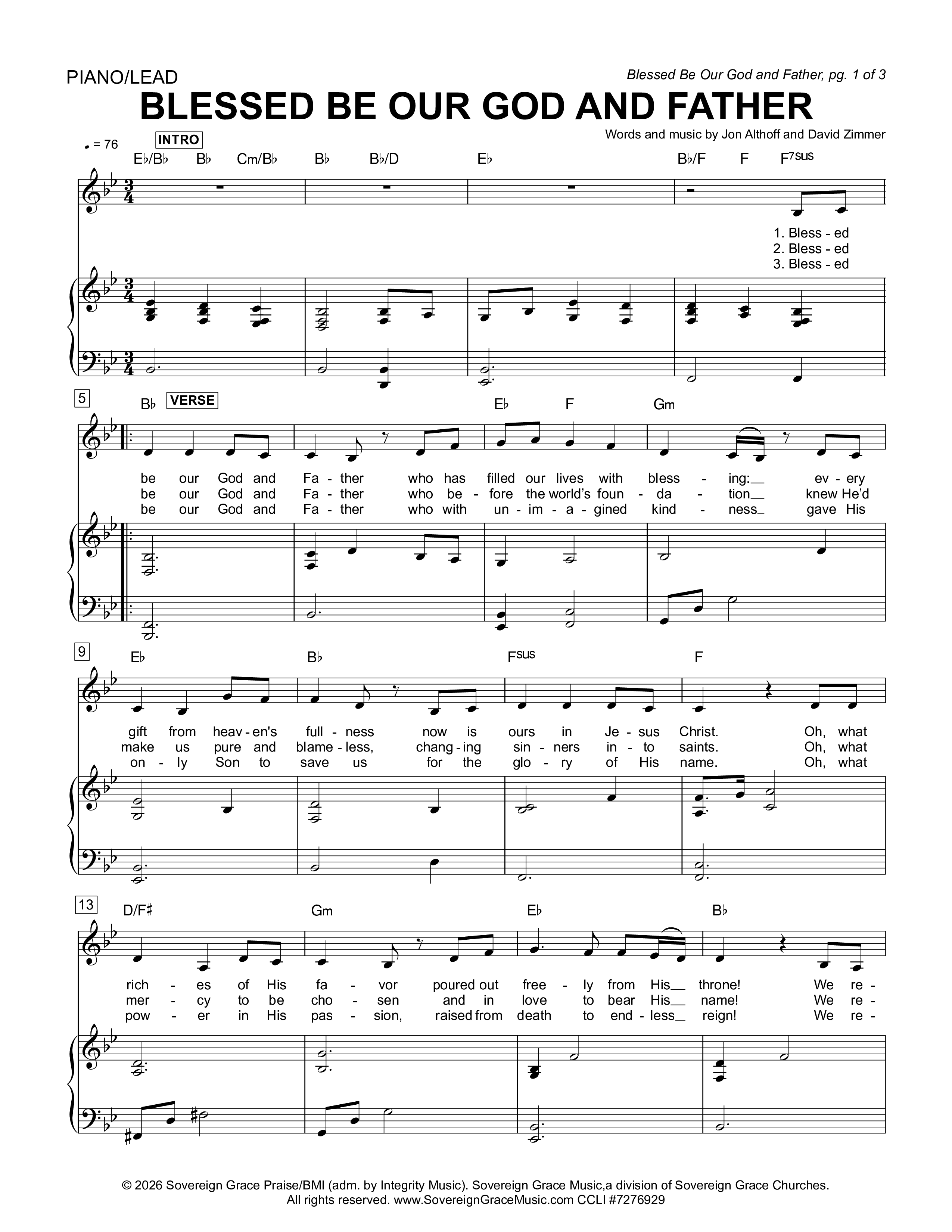Blessed Be Our God And Father Piano/Melody (Sovereign Grace)
