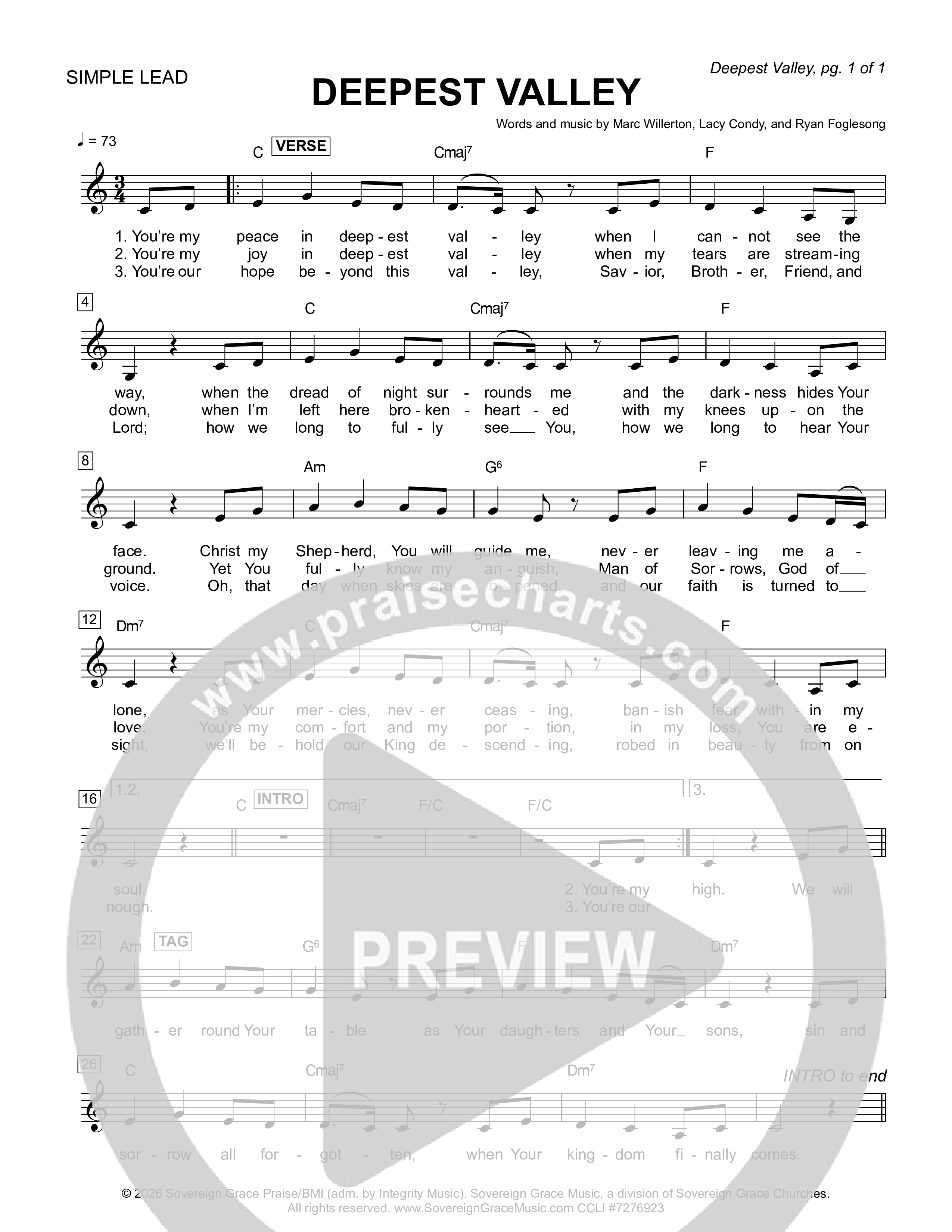 Deepest Valley Lead Sheet Melody (Sovereign Grace)