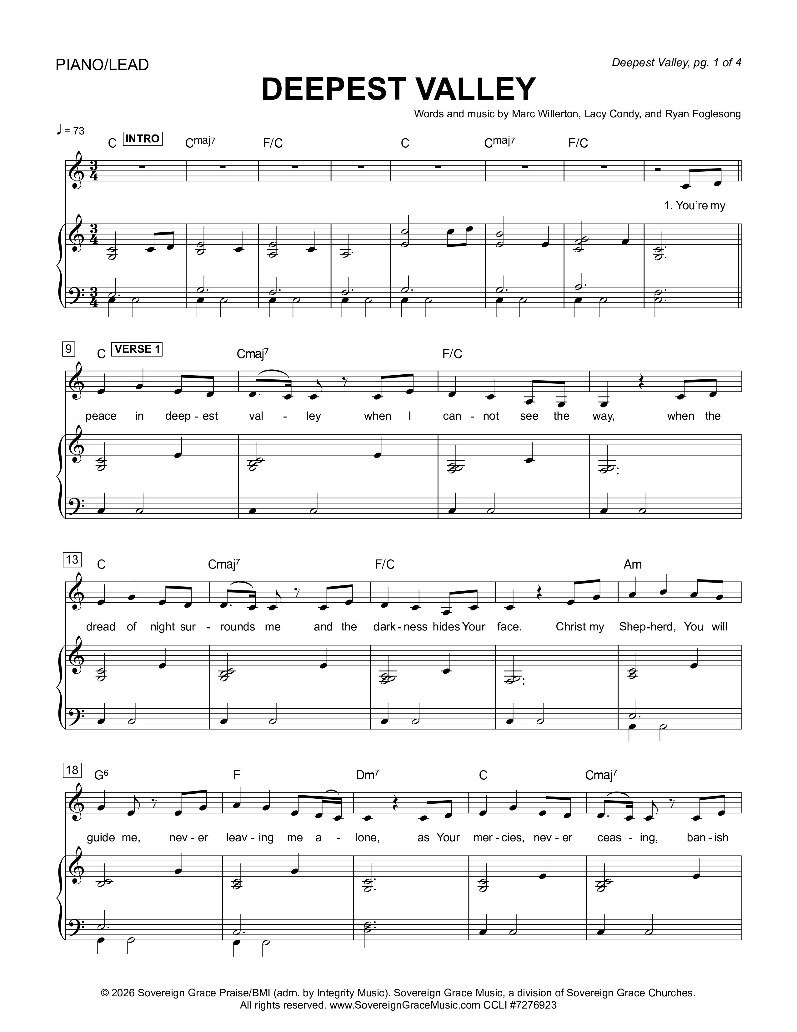 Deepest Valley Piano/Melody (Sovereign Grace)