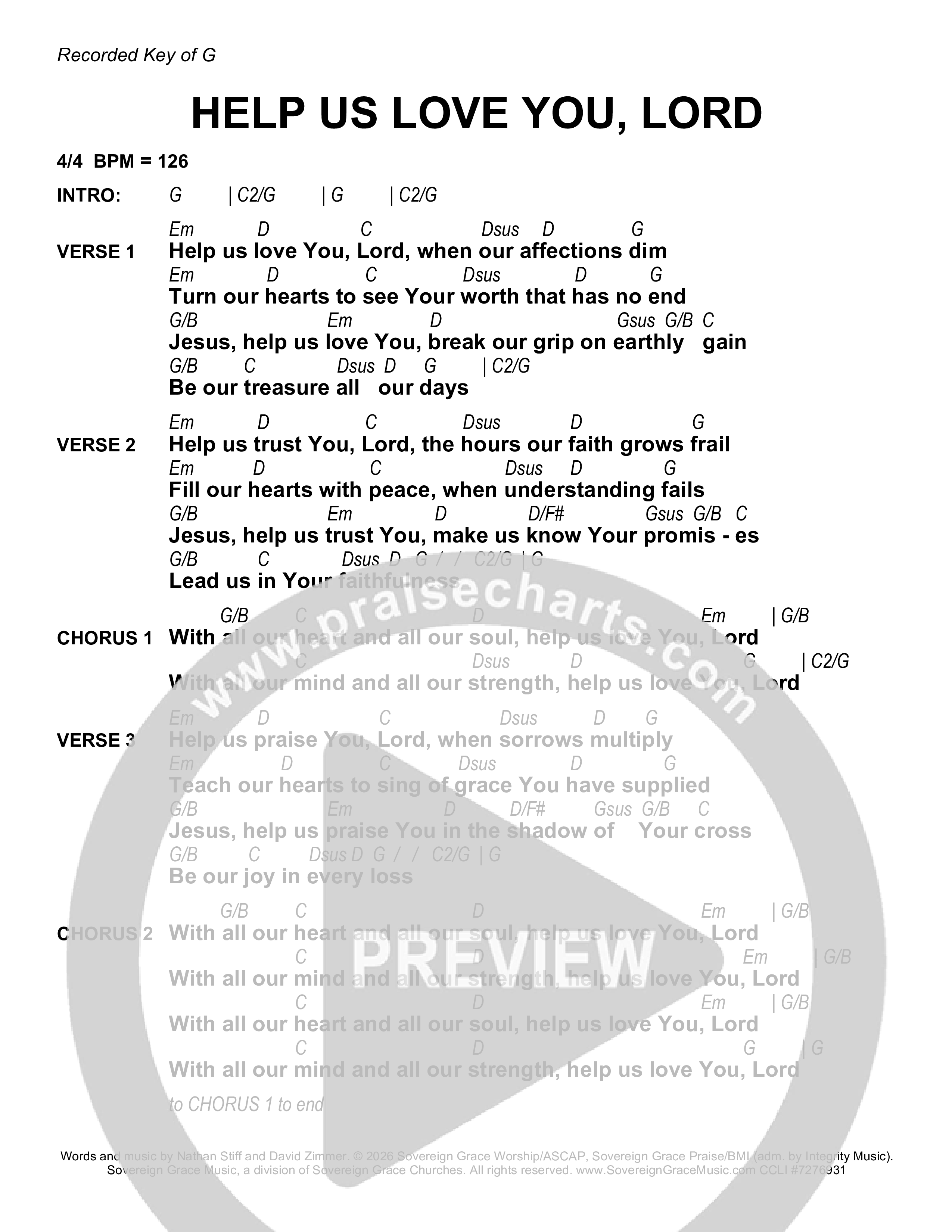 Help Us Love You Lord Chord Chart (Sovereign Grace)