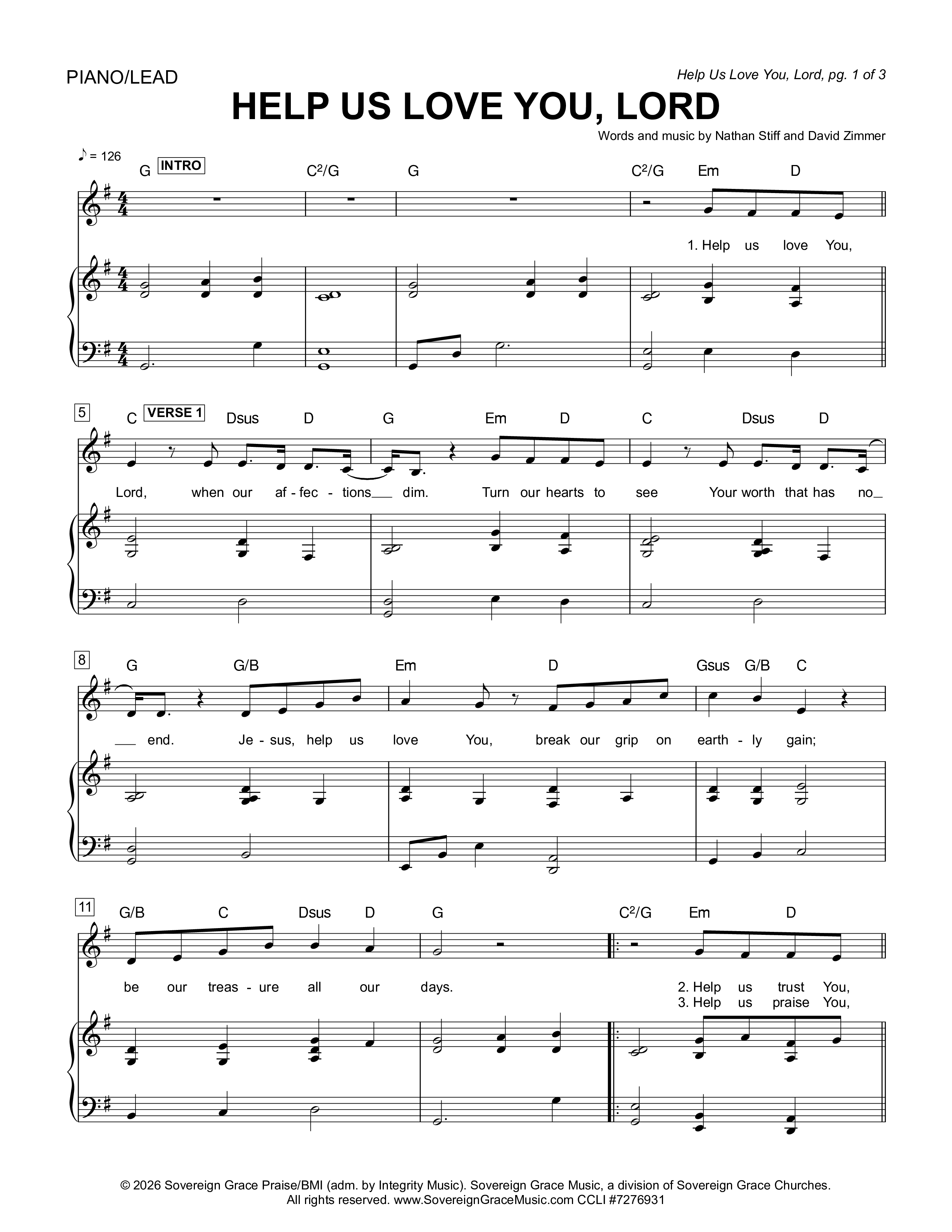 Help Us Love You Lord Piano/Melody (Sovereign Grace)