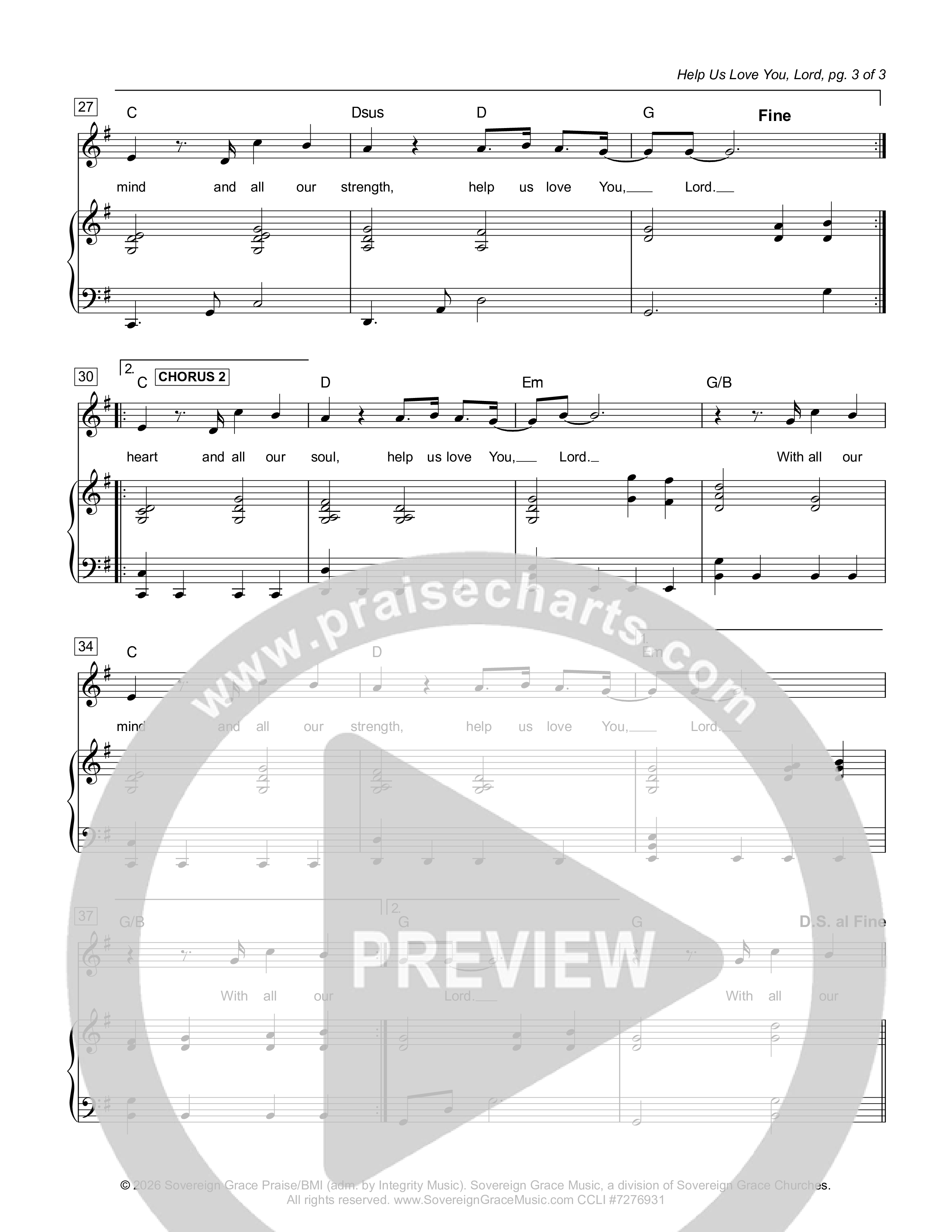 Help Us Love You Lord Piano/Melody (Sovereign Grace)