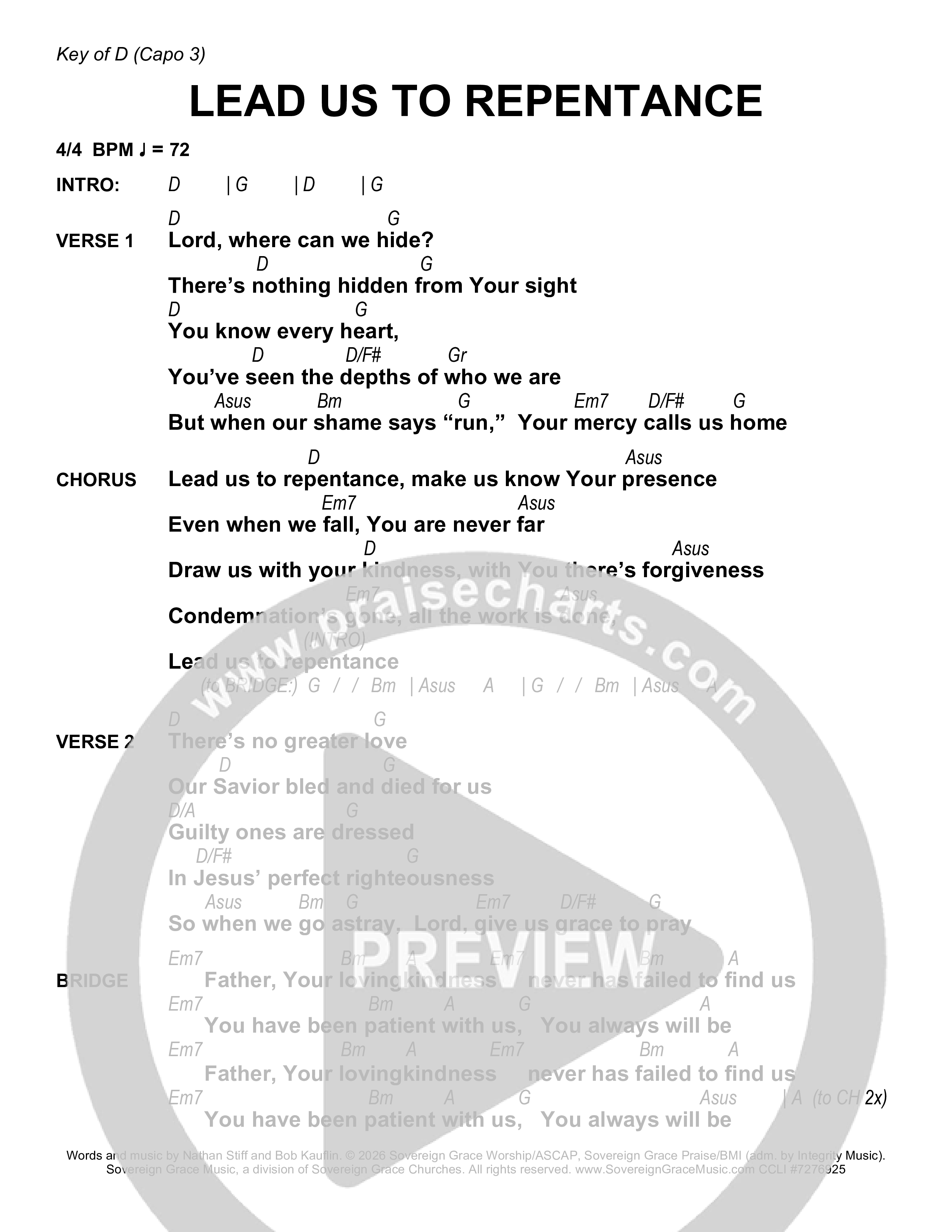 Lead Us To Repentance Chord Chart (Sovereign Grace)