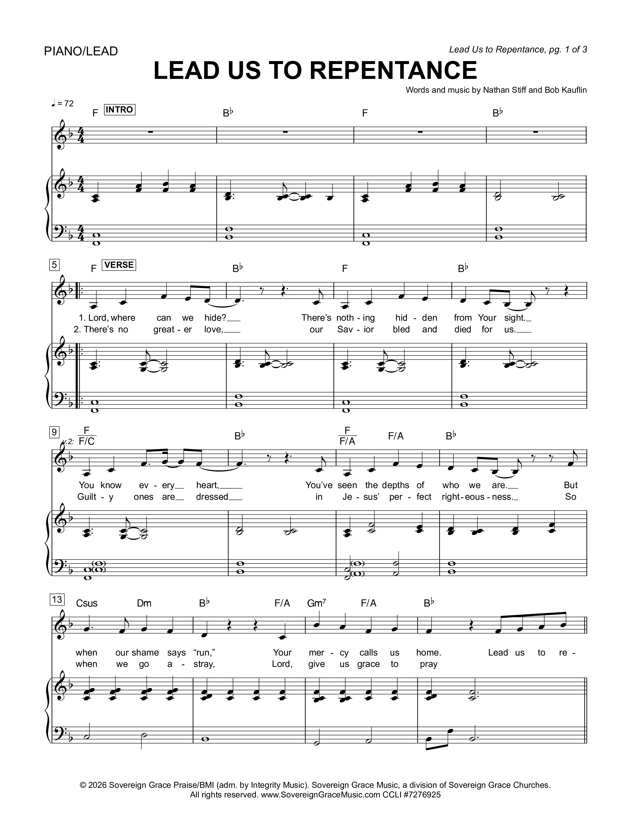 Lead Us To Repentance Piano/Melody (Sovereign Grace)