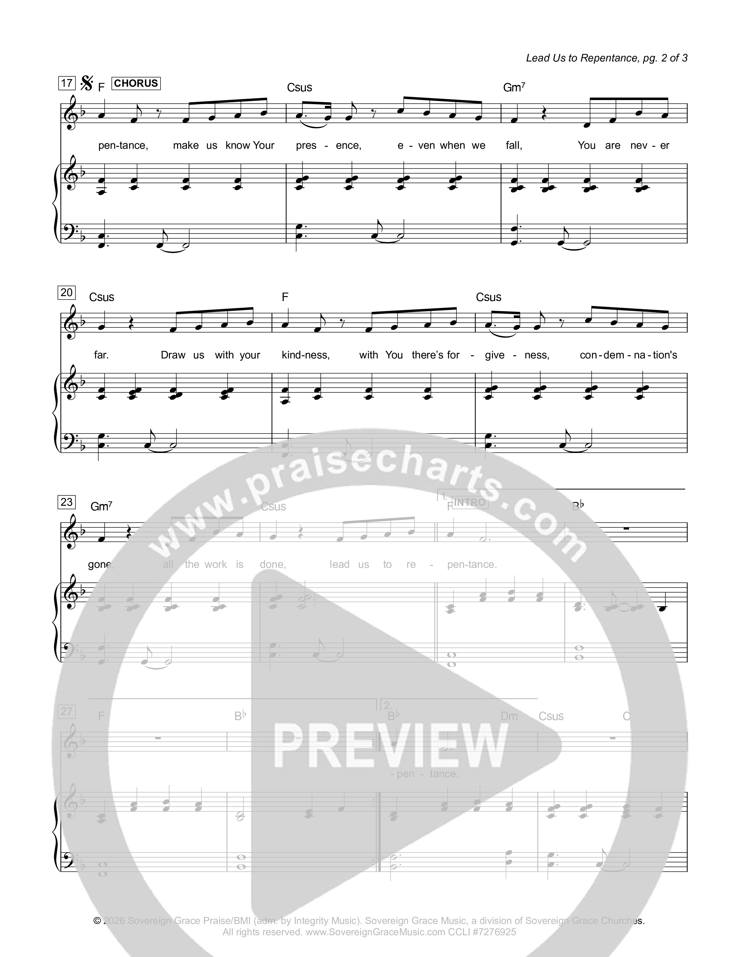 Lead Us To Repentance Piano/Melody (Sovereign Grace)