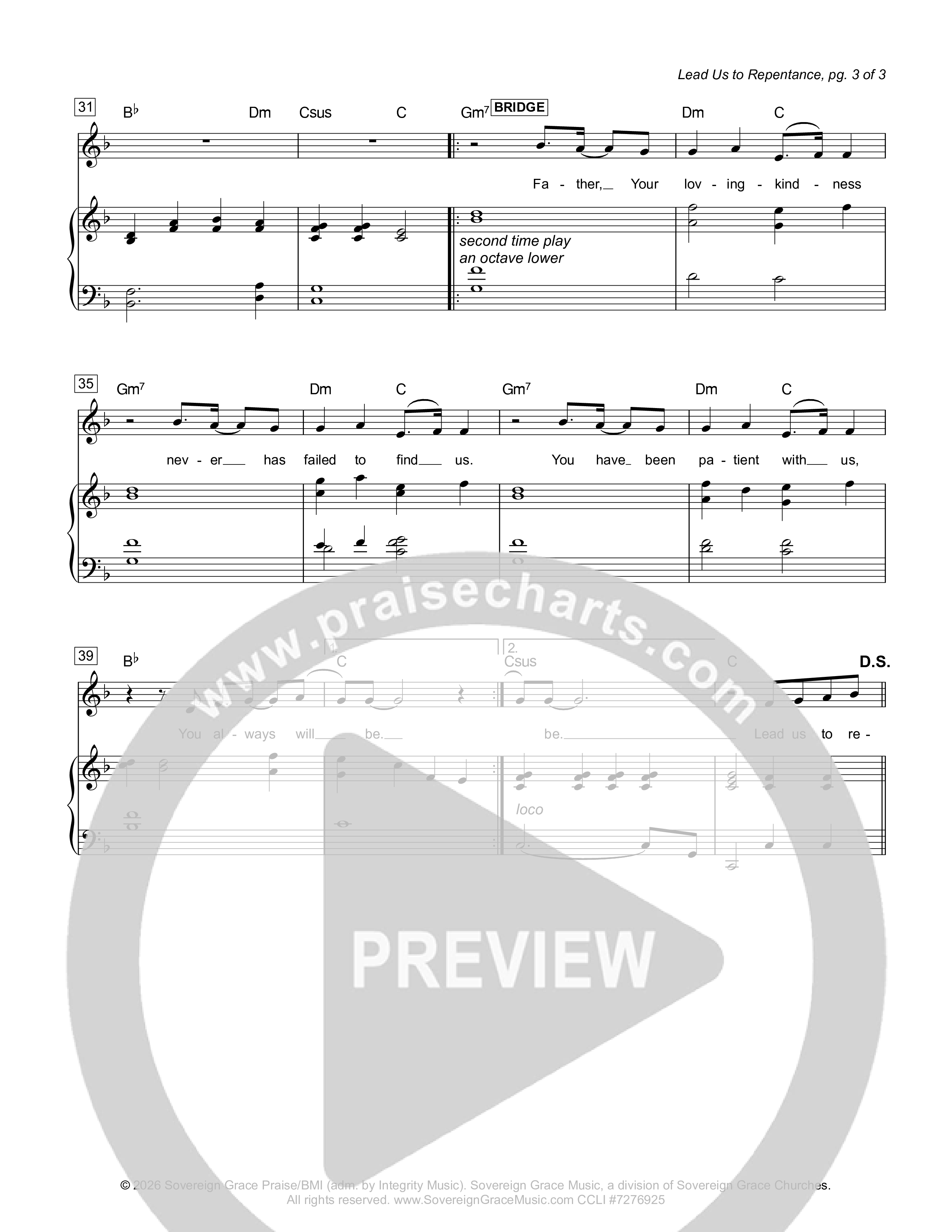 Lead Us To Repentance Piano/Melody (Sovereign Grace)