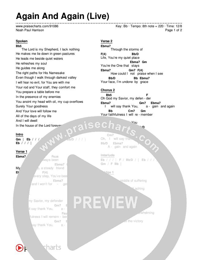 Again And Again (Live) Chords & Lyrics (Noah Paul Harrison)