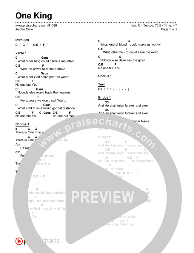 One King Chords & Lyrics (Jordan Colle)