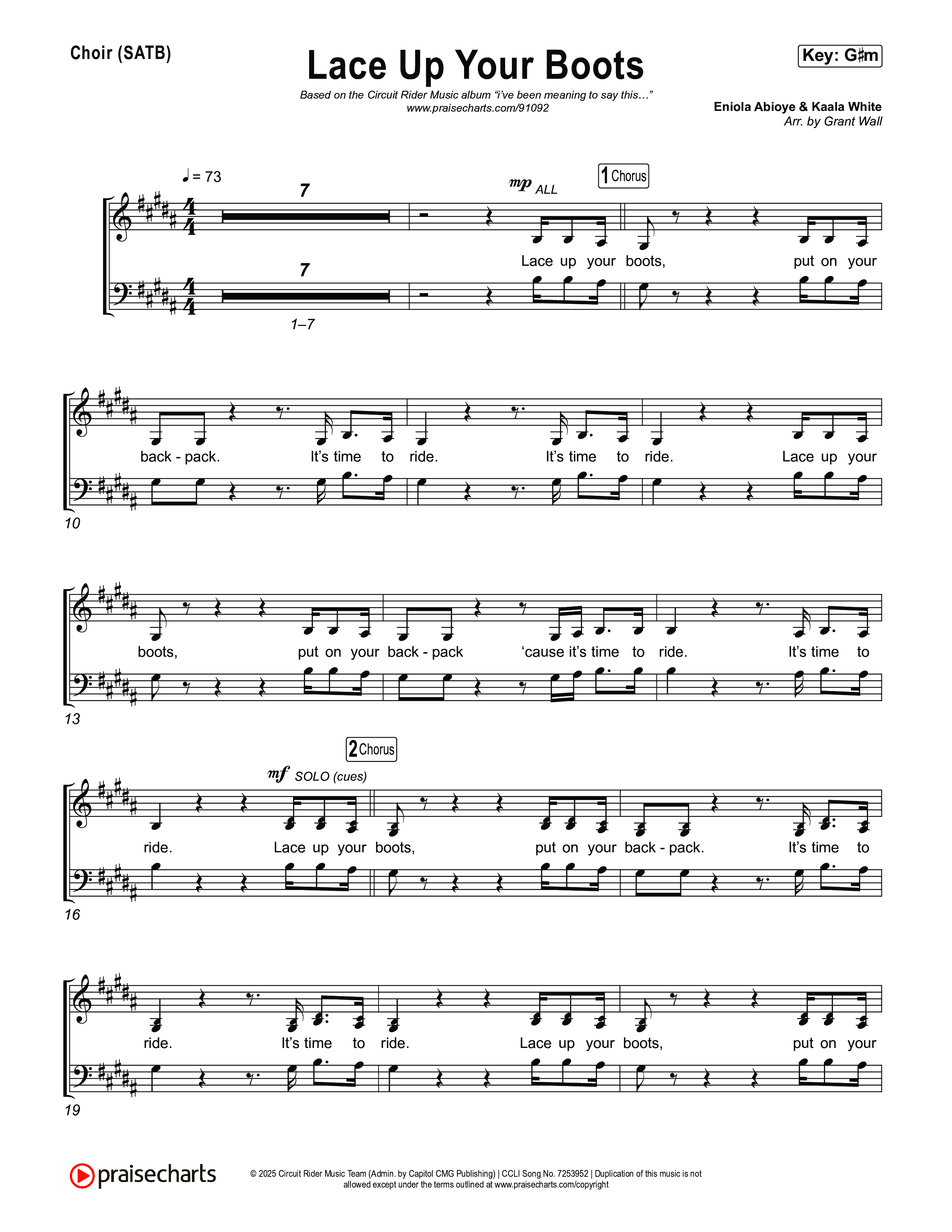 Lace Up Your Boots Choir Sheet (SATB) (Circuit Rider Music)