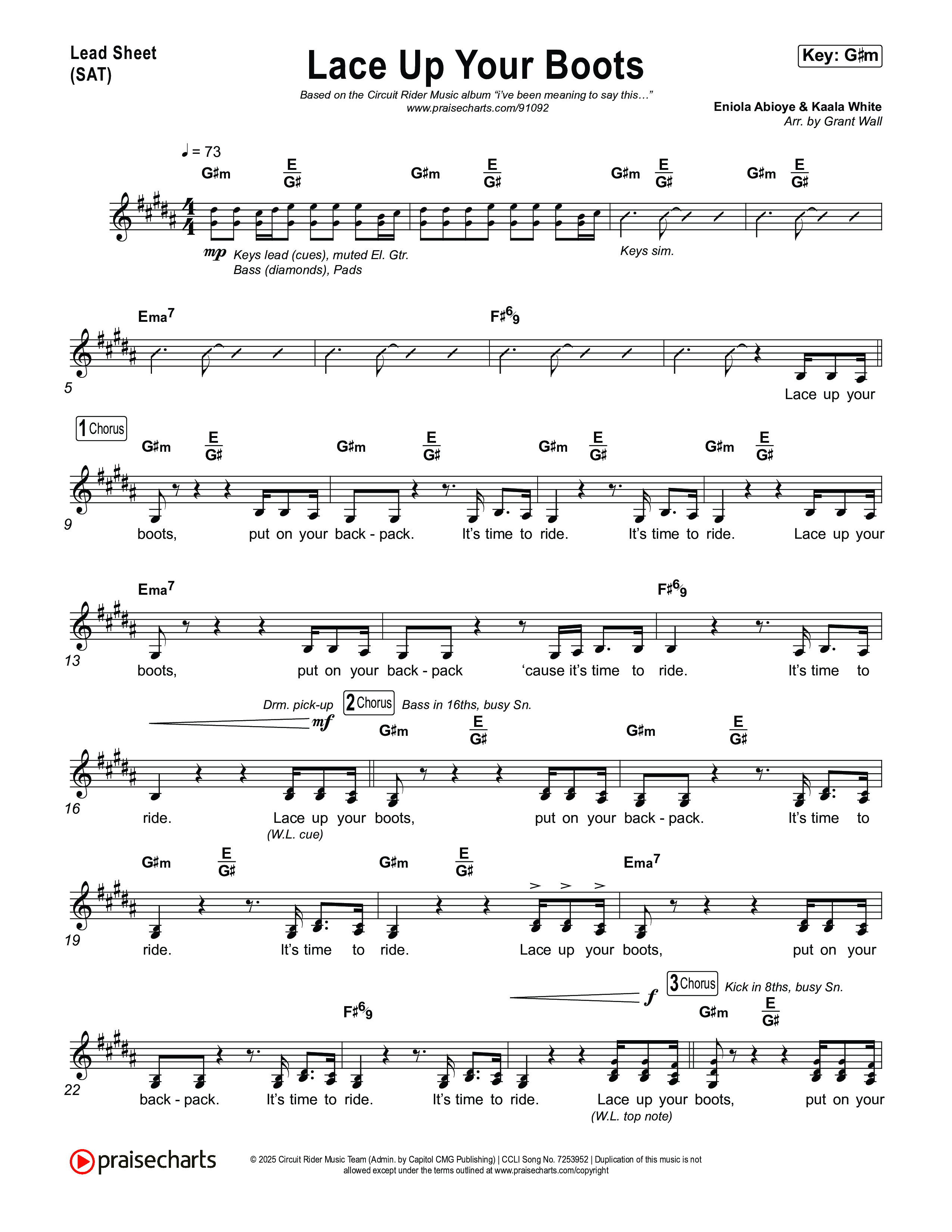 Lace Up Your Boots Lead Sheet (SAT) (Circuit Rider Music)
