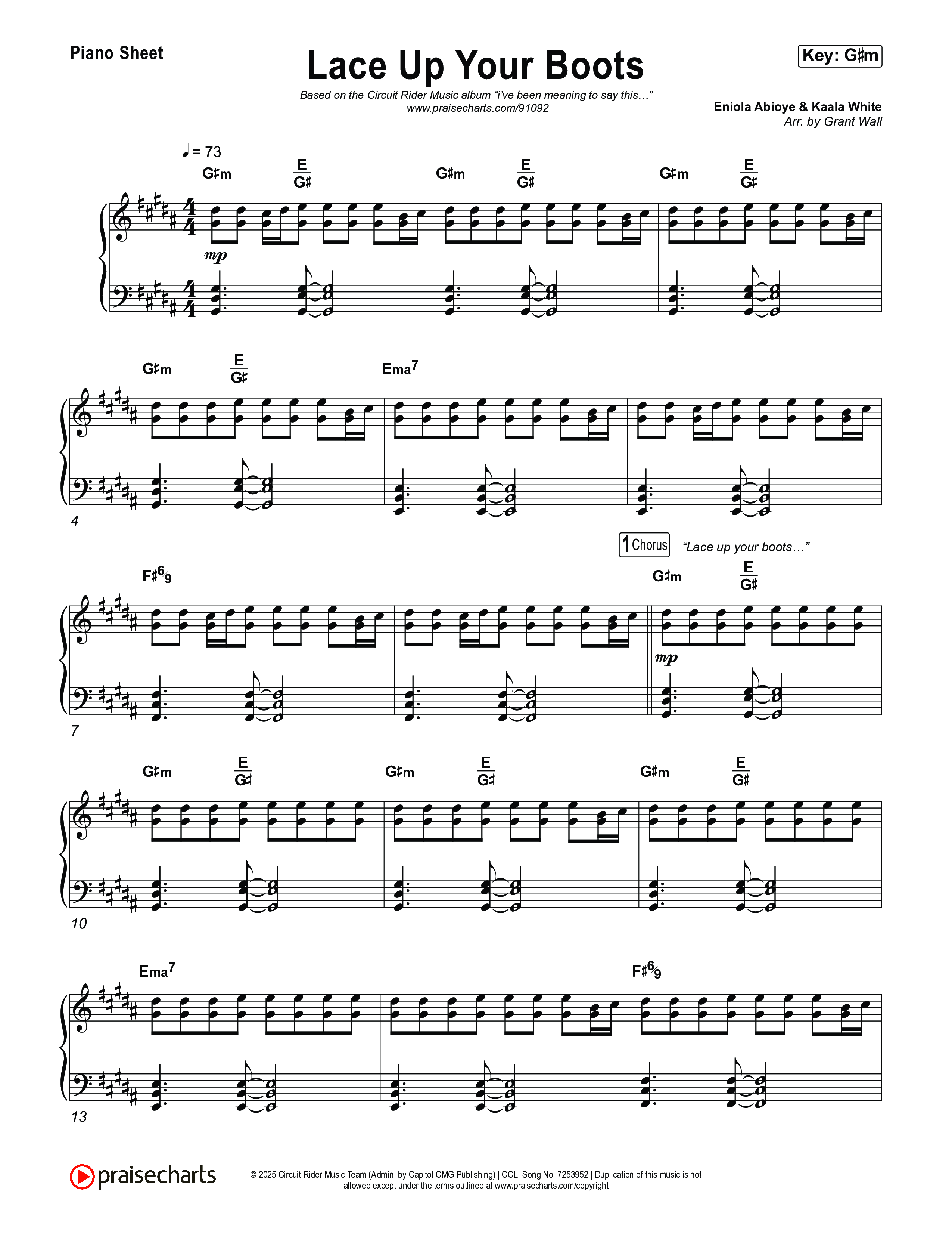 Lace Up Your Boots Piano Sheet (Circuit Rider Music)