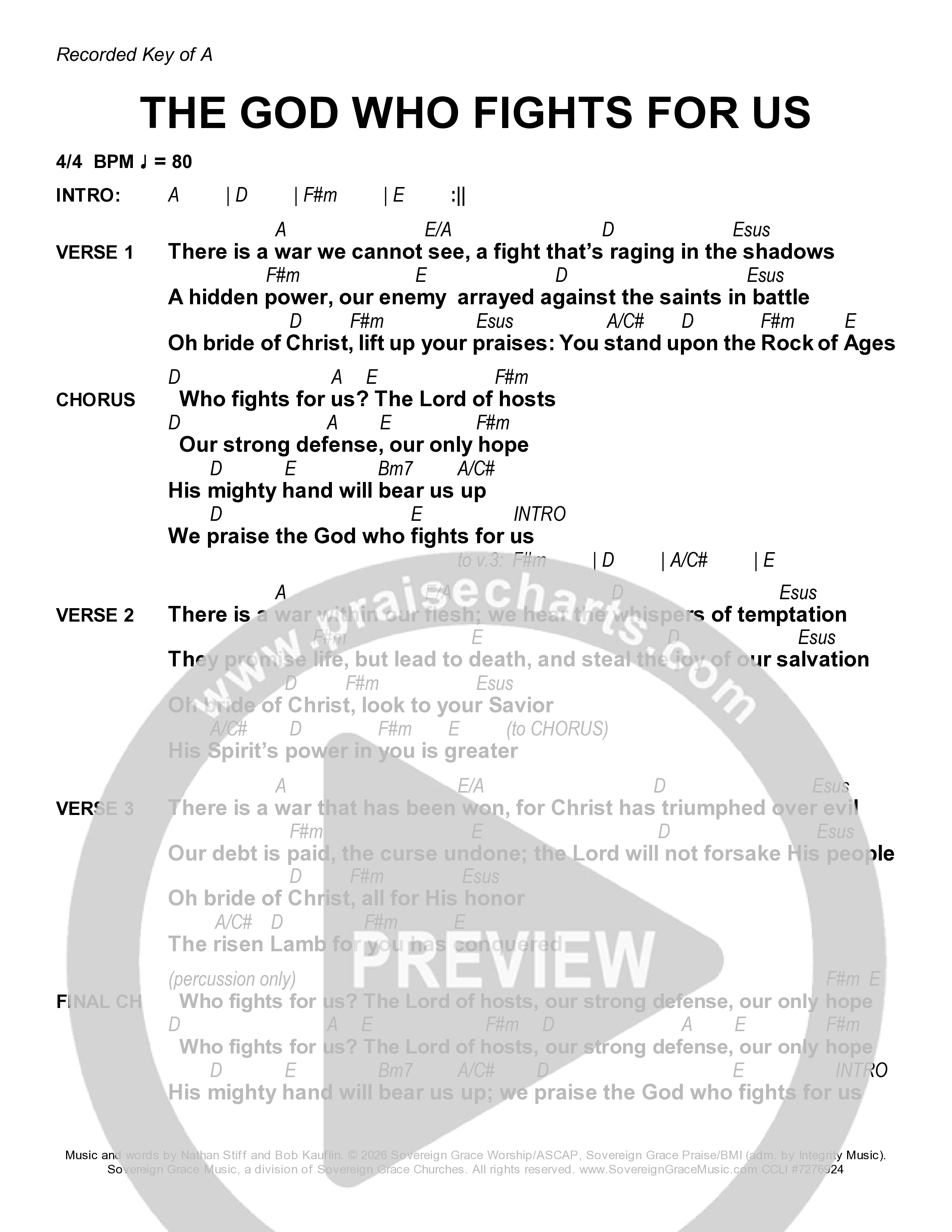 The God Who Fights For Us Chord Chart (Sovereign Grace)