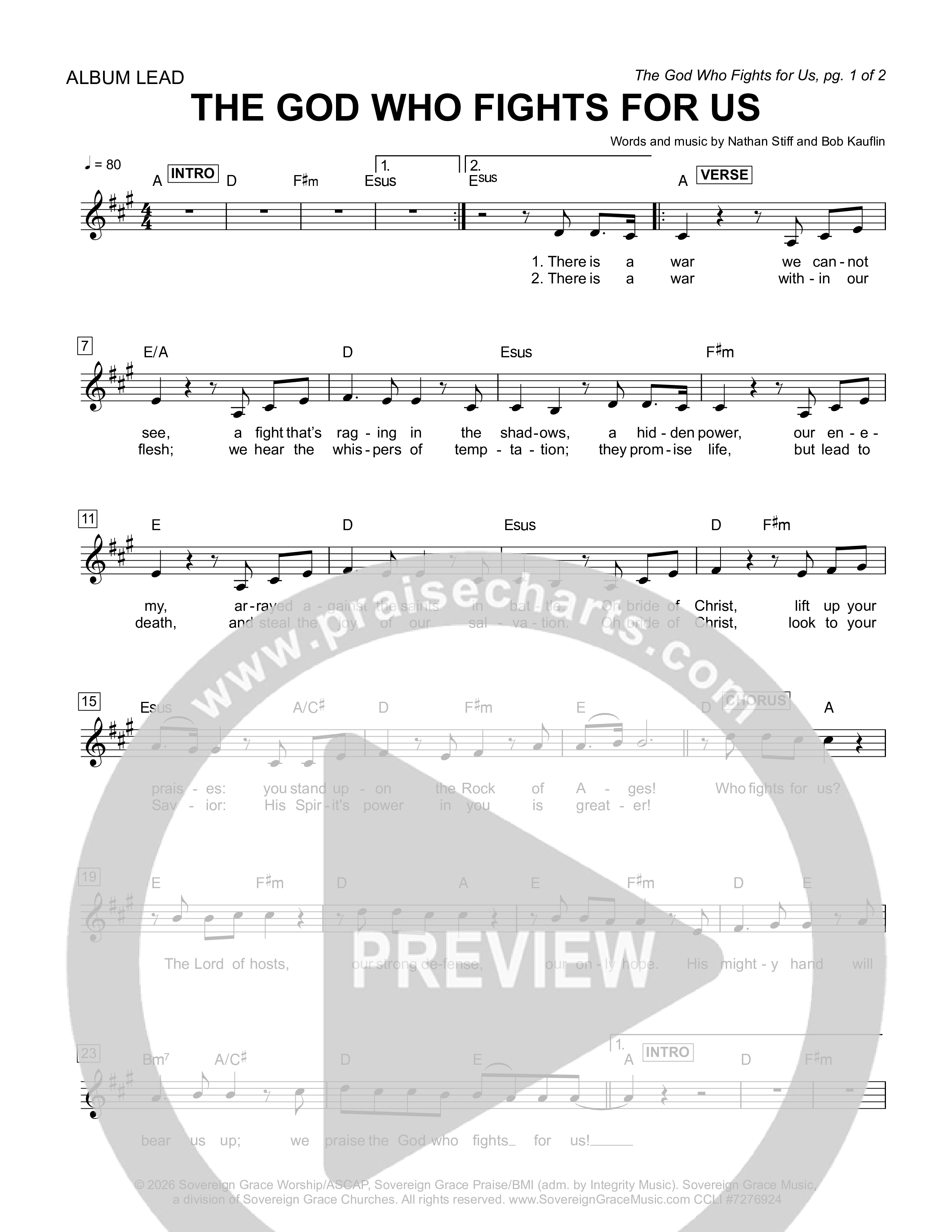 The God Who Fights For Us Lead Sheet Melody (Sovereign Grace)