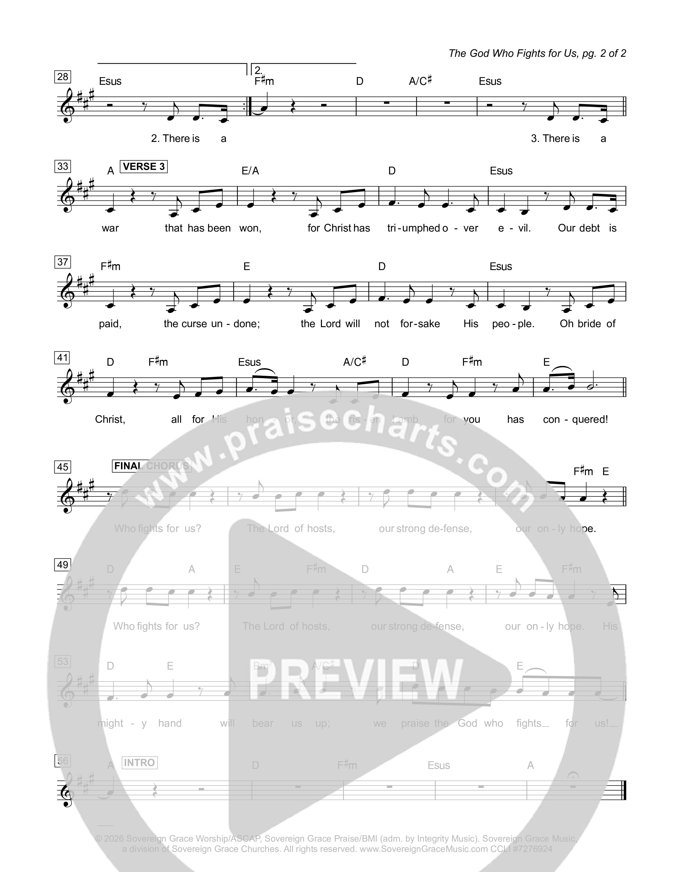 The God Who Fights For Us Lead Sheet Melody (Sovereign Grace)