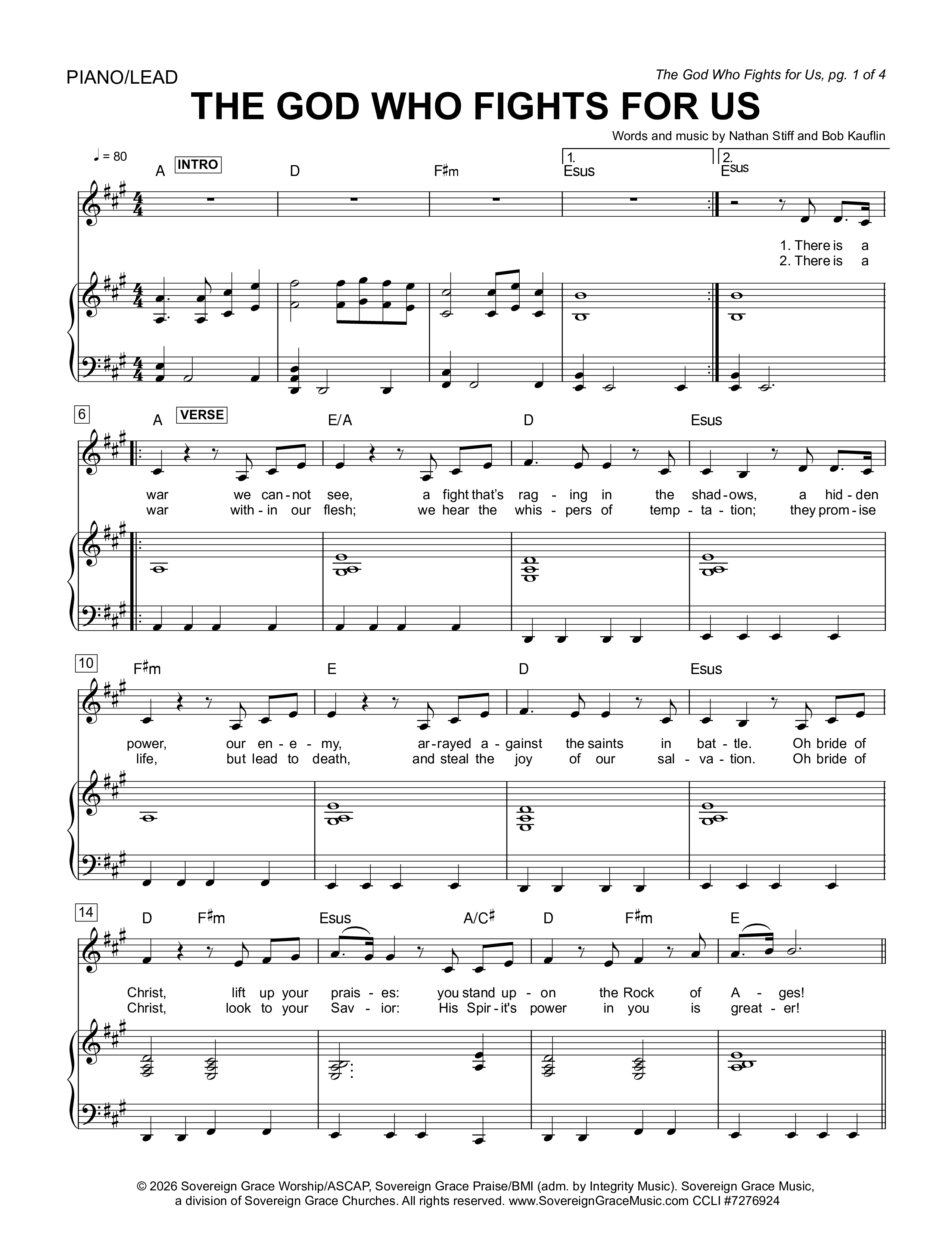 The God Who Fights For Us Piano/Melody (Sovereign Grace)