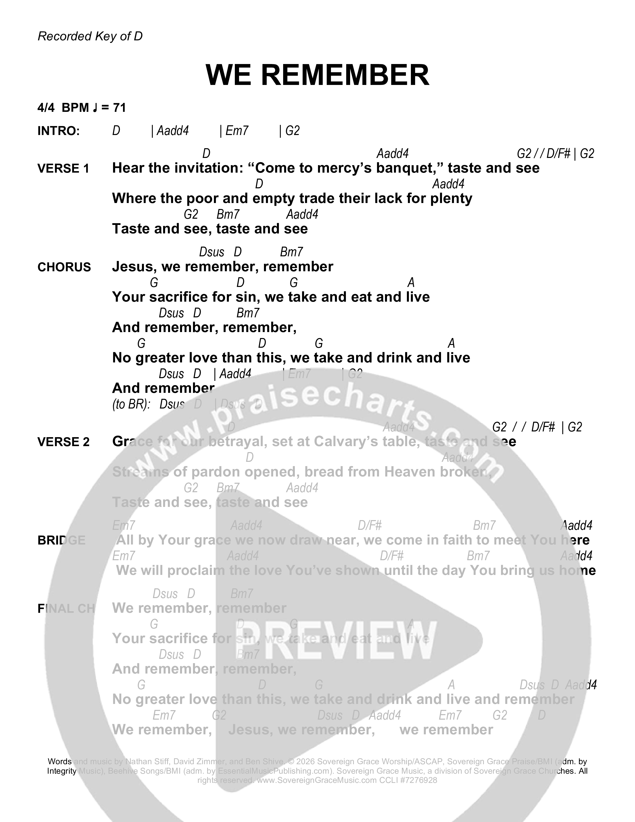We Remember Chord Chart (Sovereign Grace)