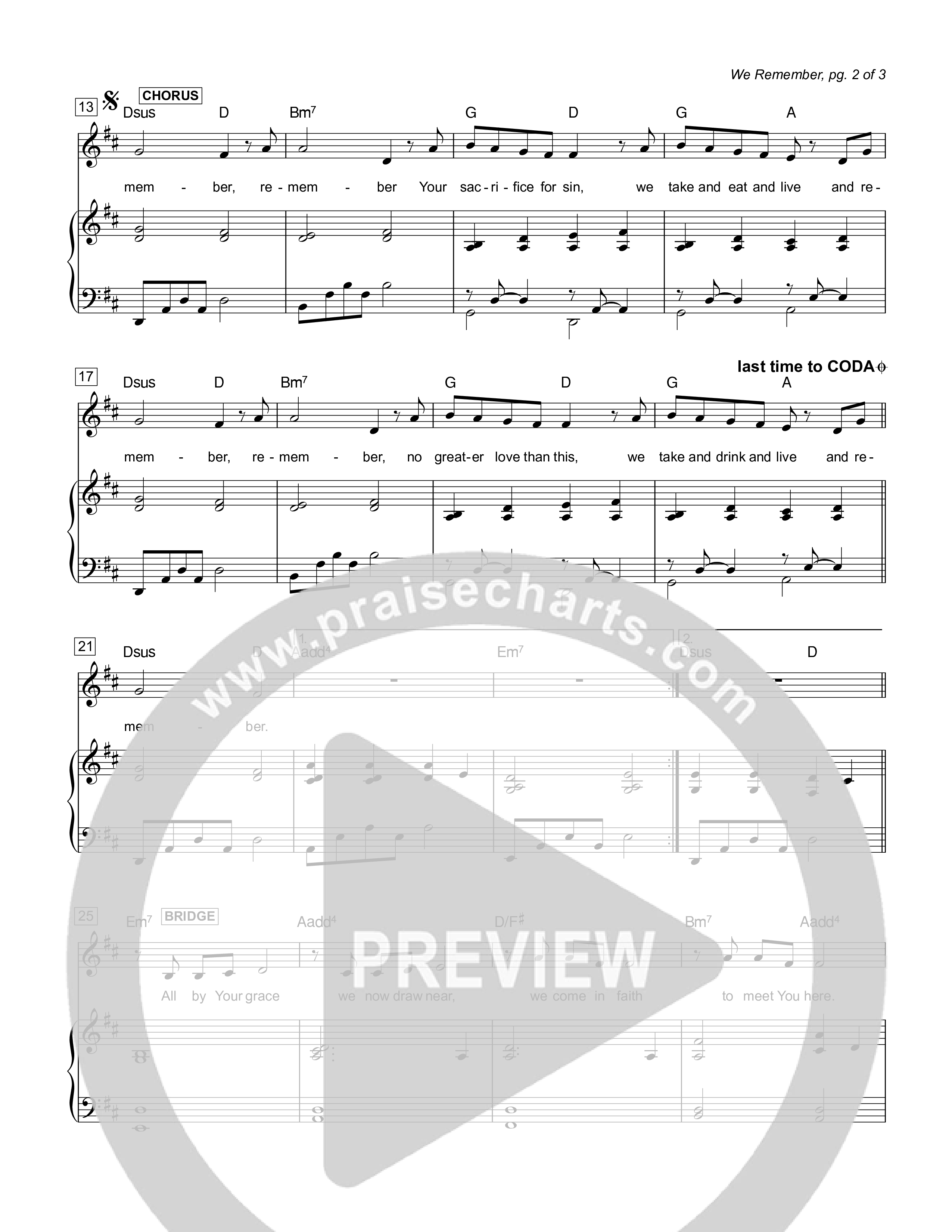 We Remember Lead Sheet Melody (Sovereign Grace)