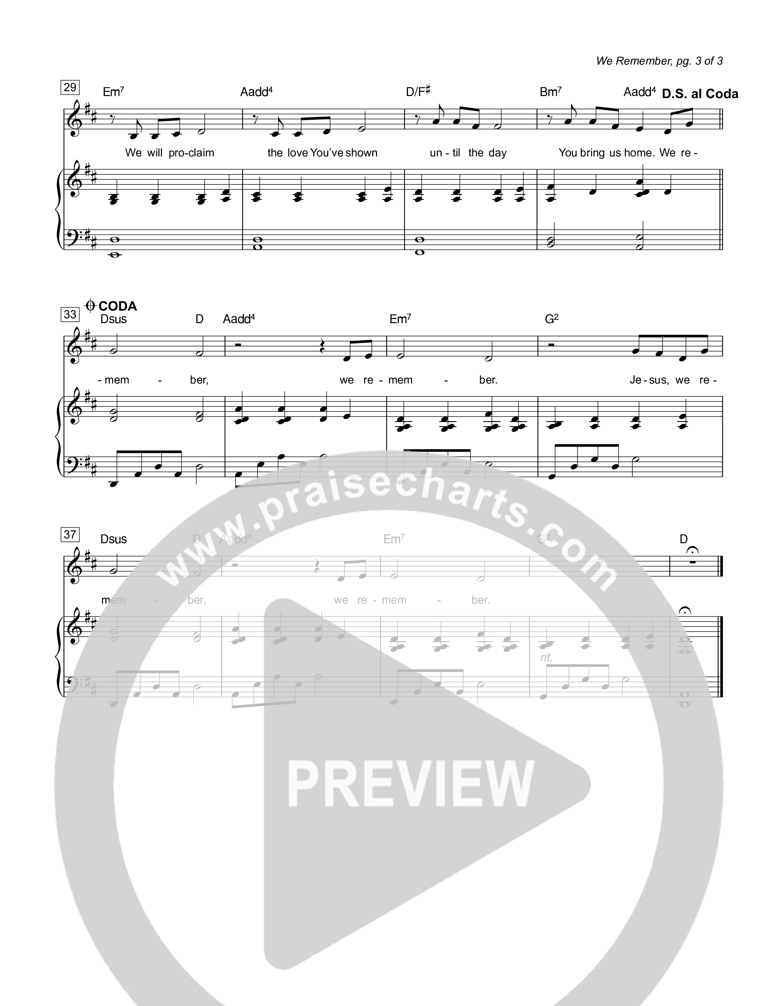 We Remember Lead Sheet Melody (Sovereign Grace)